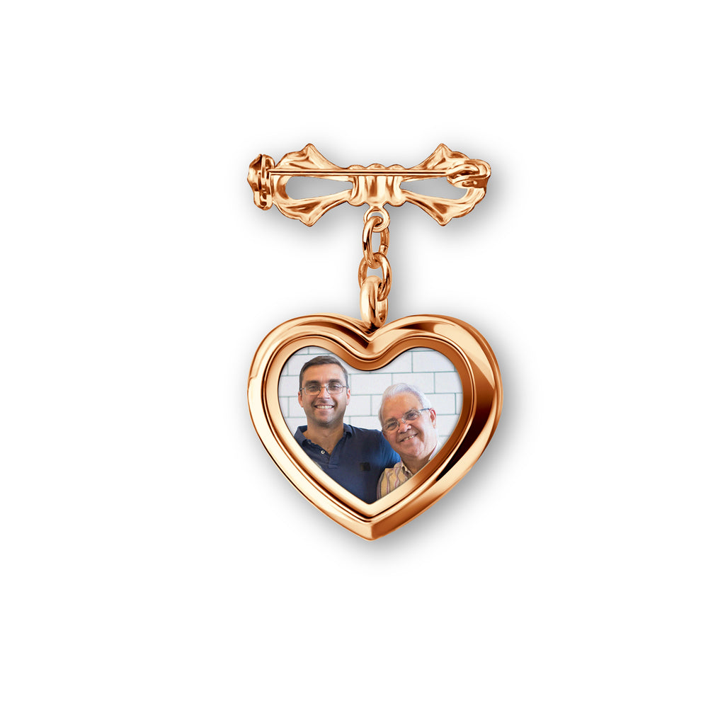 Glass Heart Graduation Photo Locket Brooch Pin