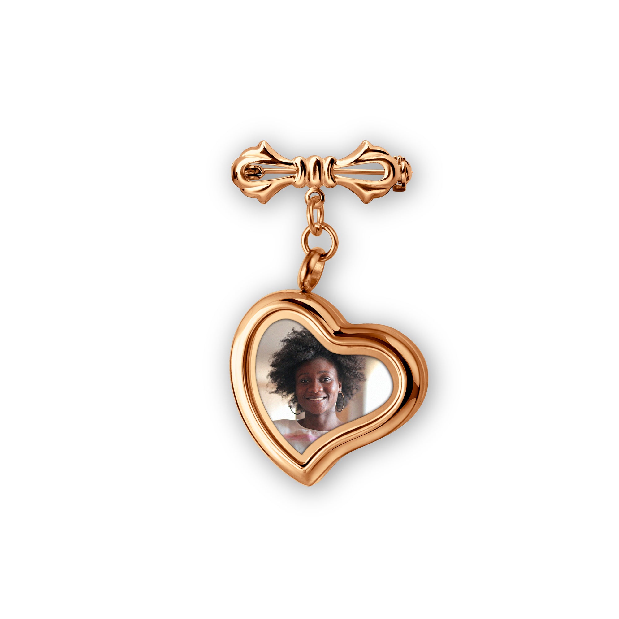 Glass Sideways Heart Photo Locket Brooch Pin