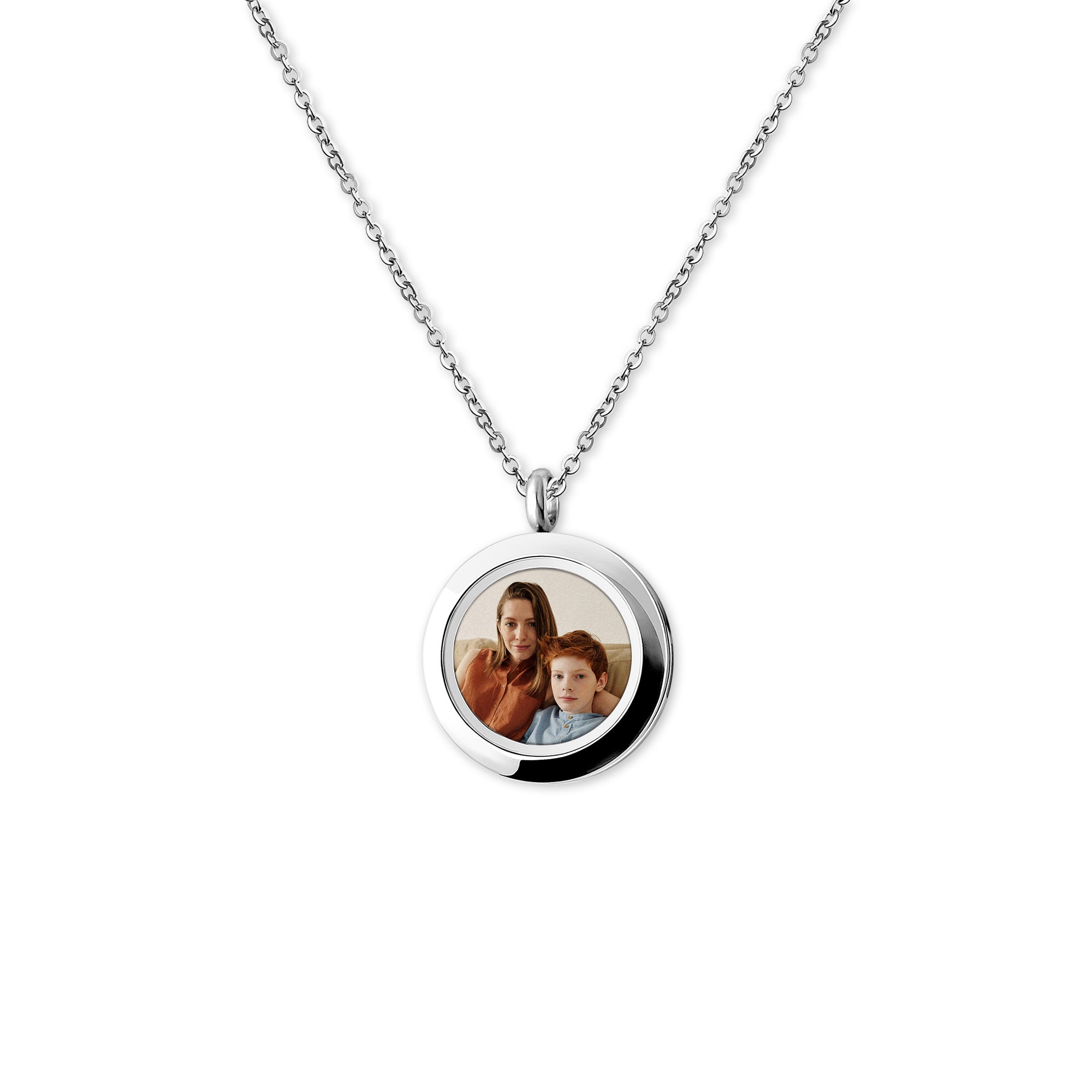 Glass Round Photo Locket Necklace