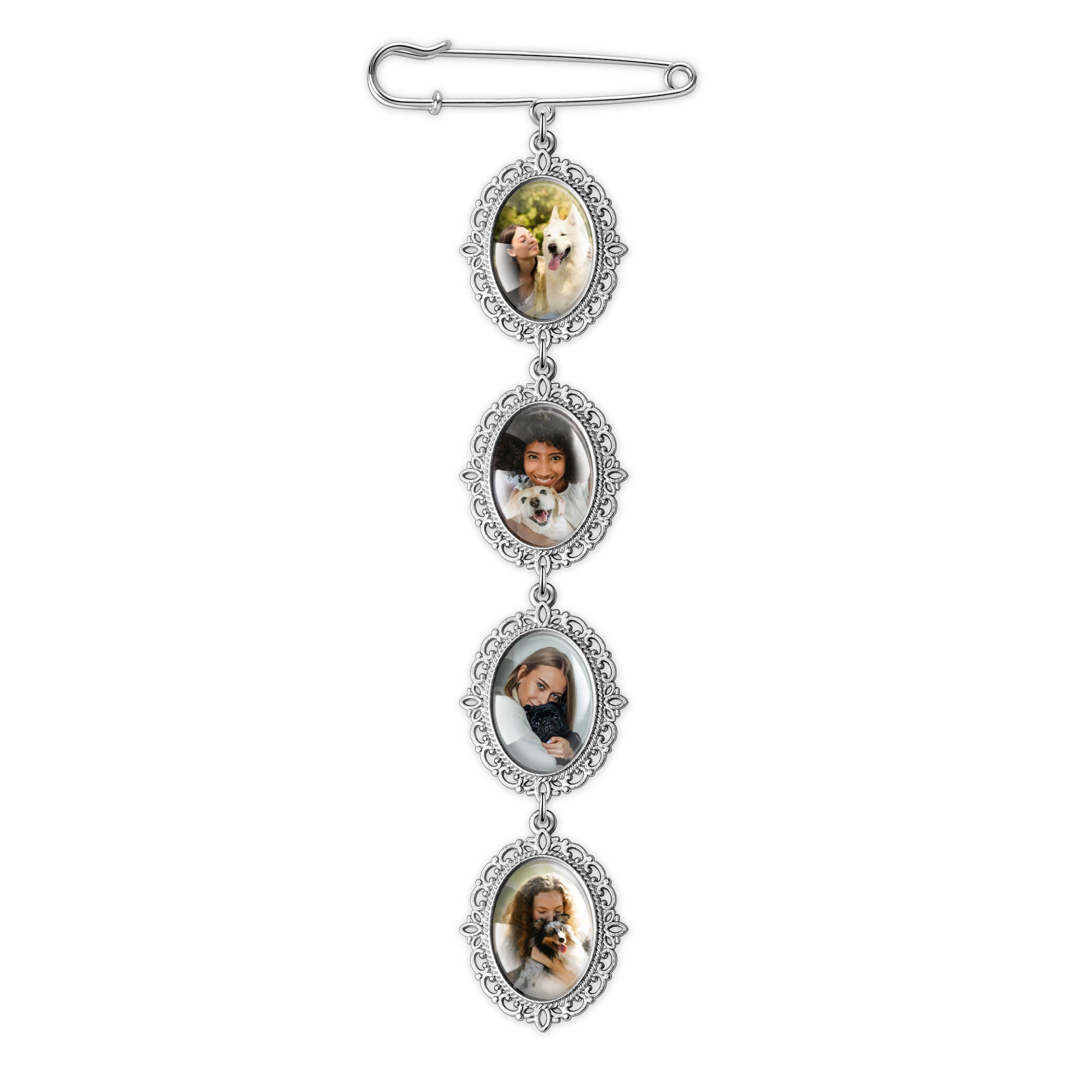 Vertical Wedding Oval Photo Brooch Pin