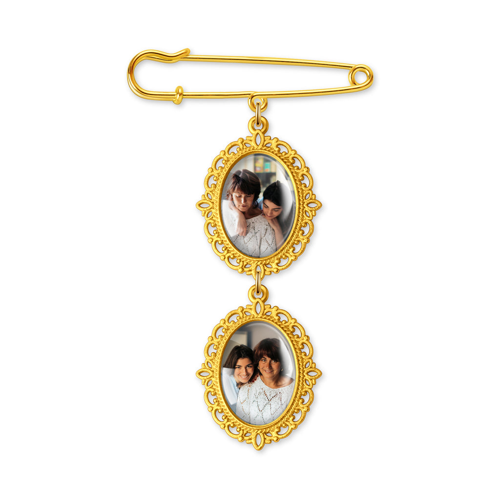 Vertical Oval Vintage Wedding Photo Brooch Pin