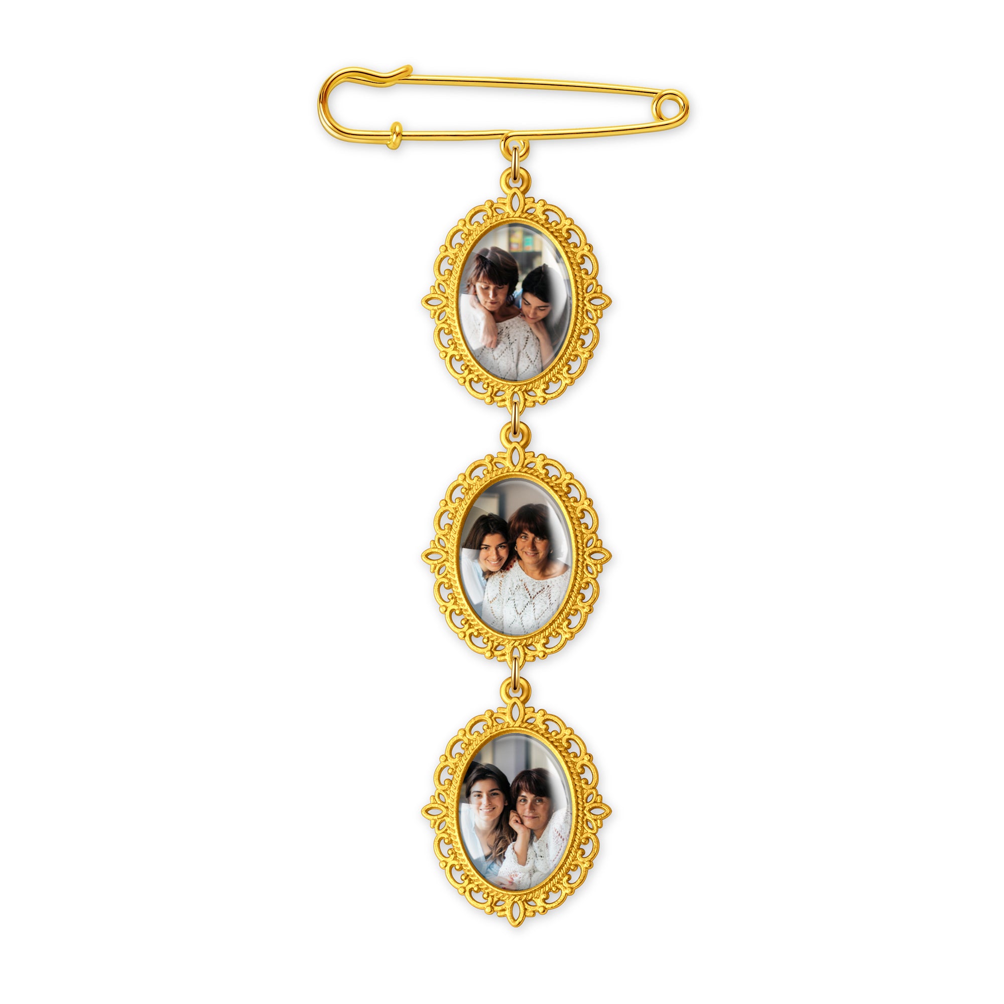 Vertical Wedding Oval Photo Brooch Pin