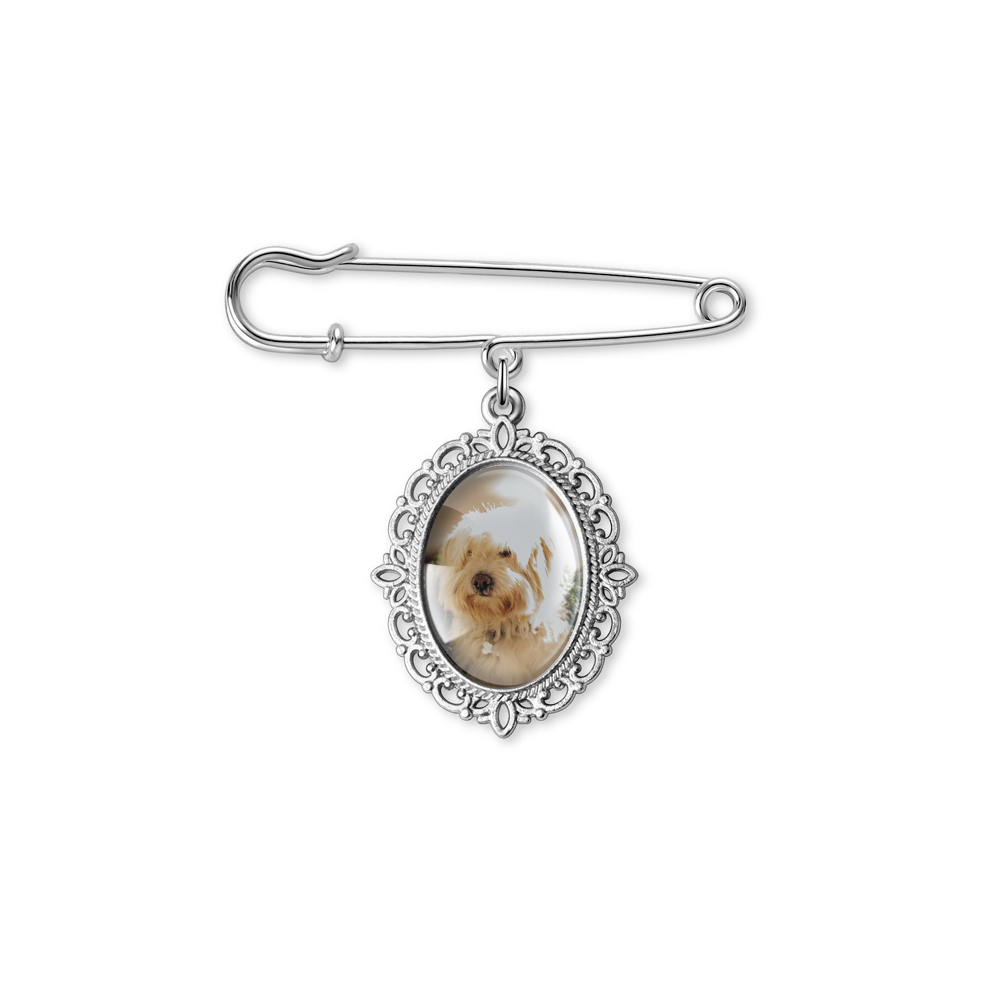 Horizontal Oval Pet Memorial Photo Brooch Pin
