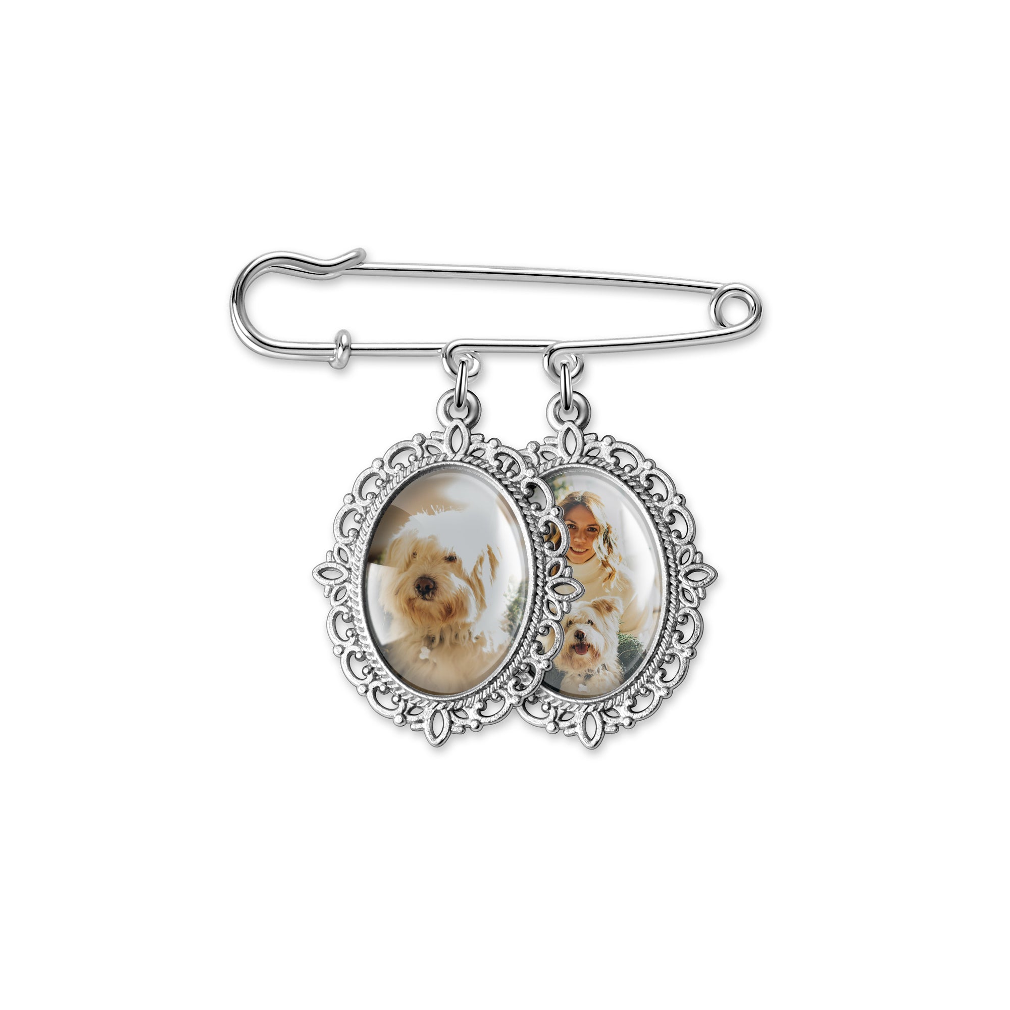 Horizontal Oval Pet Memorial Photo Brooch Pin