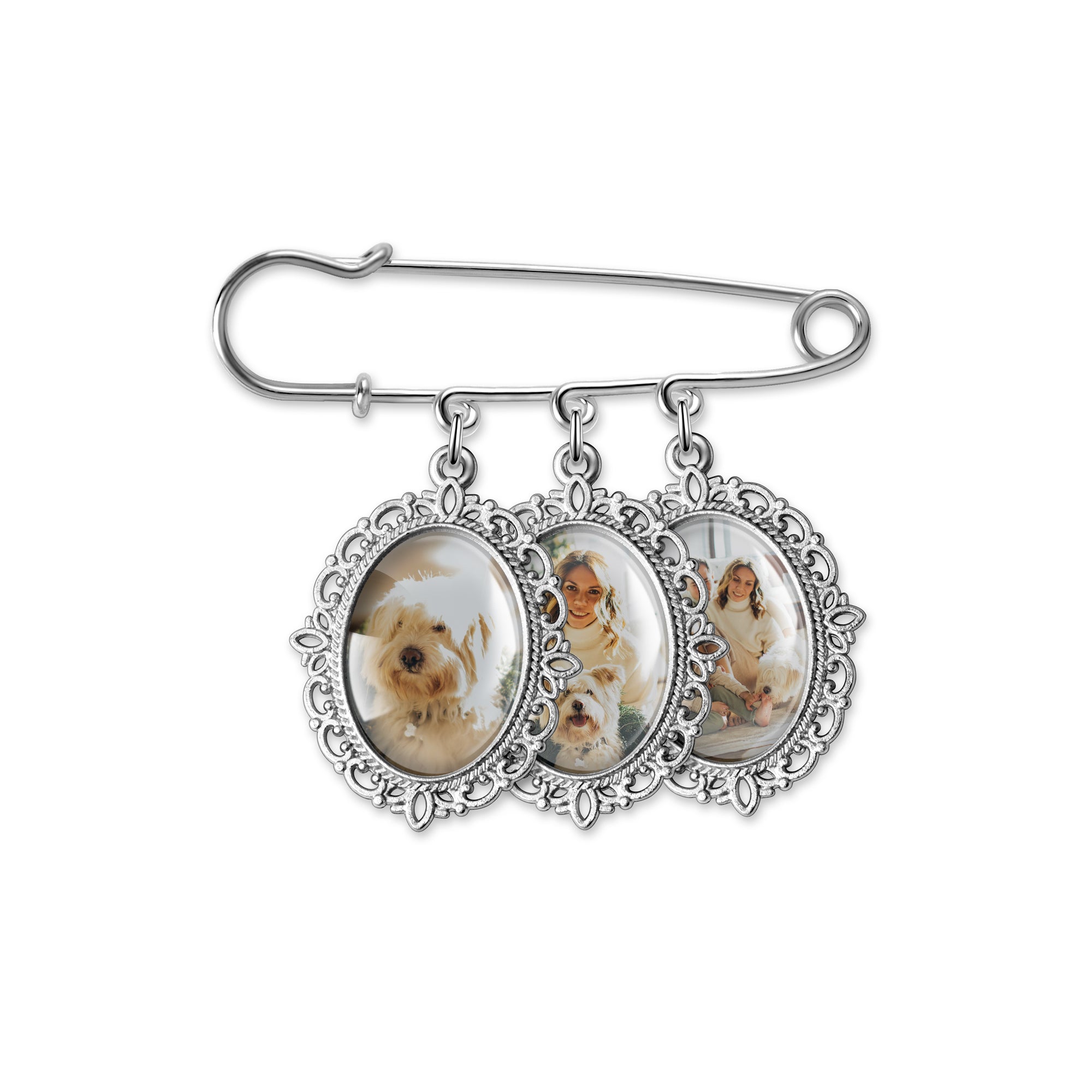 Horizontal Oval Pet Memorial Photo Brooch Pin