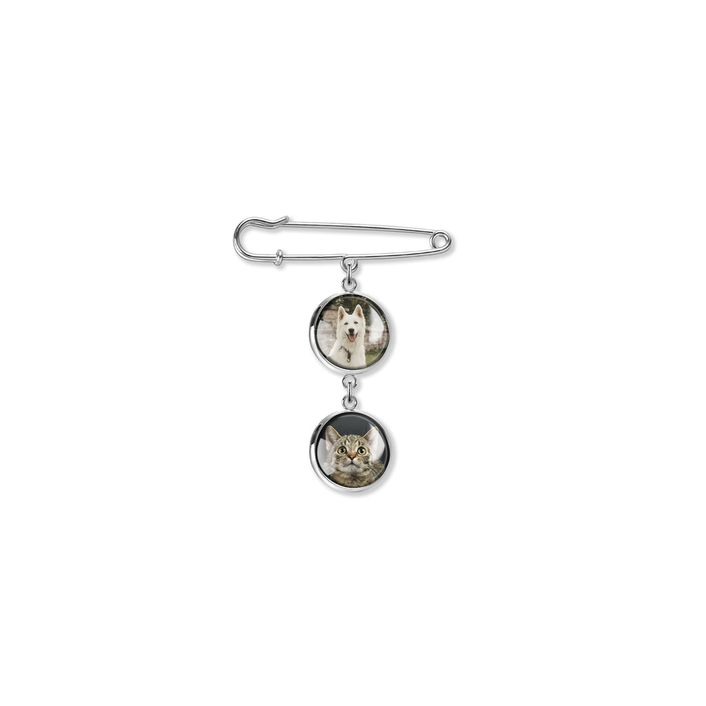 Vertical Round Pet Memorial Photo Brooch Pin
