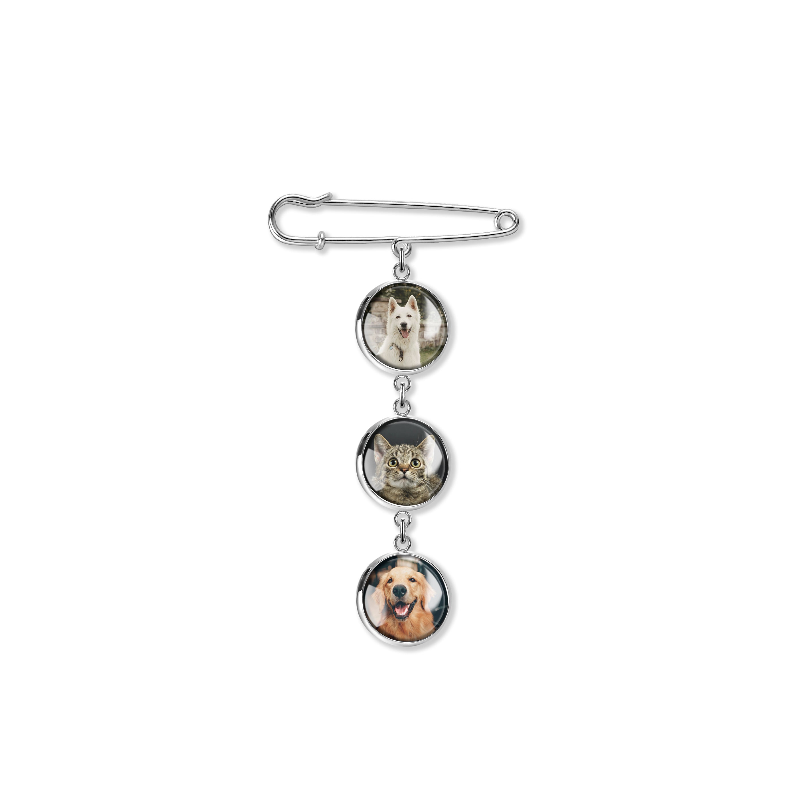 Vertical Round Pet Memorial Photo Brooch Pin