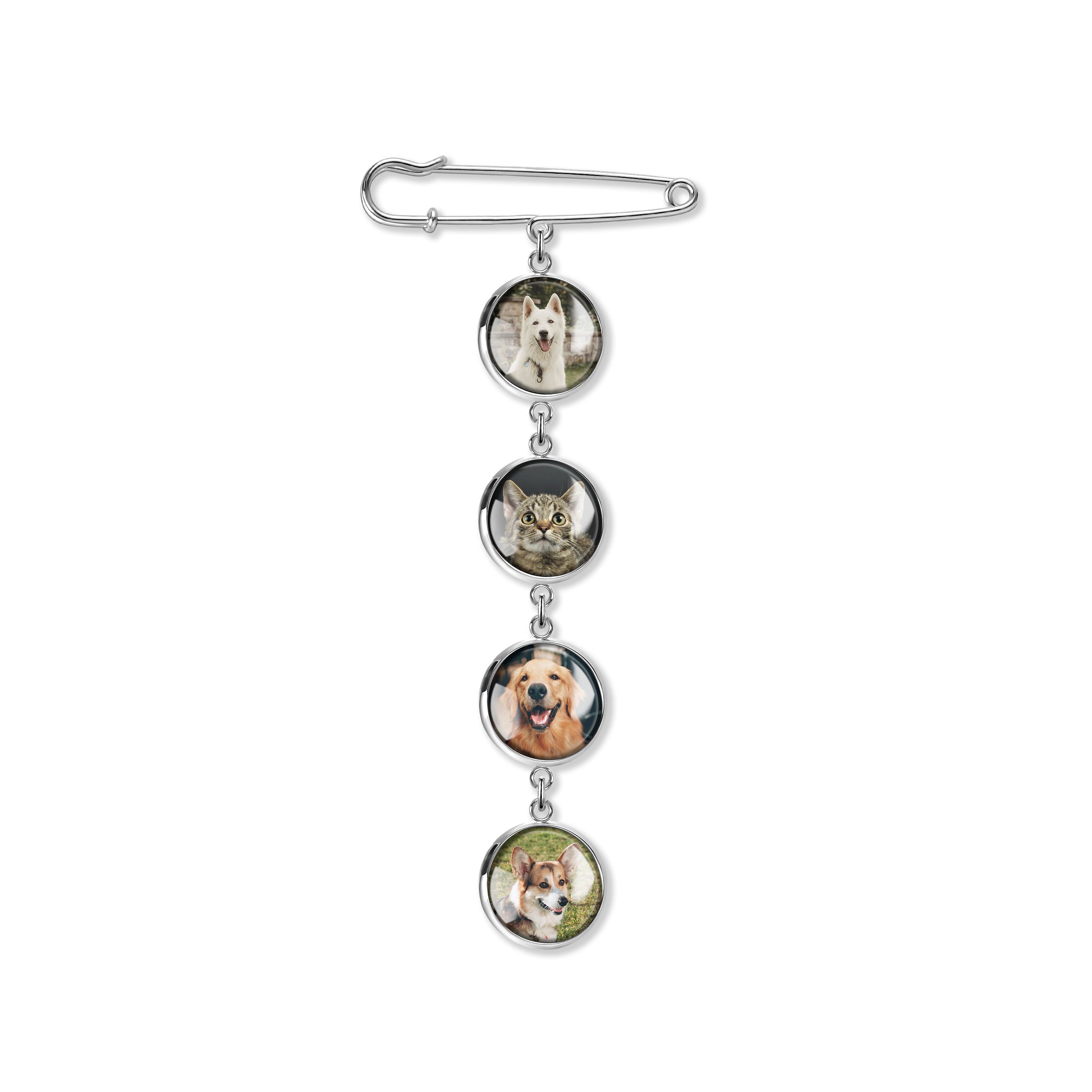 Vertical Round Pet Memorial Photo Brooch Pin