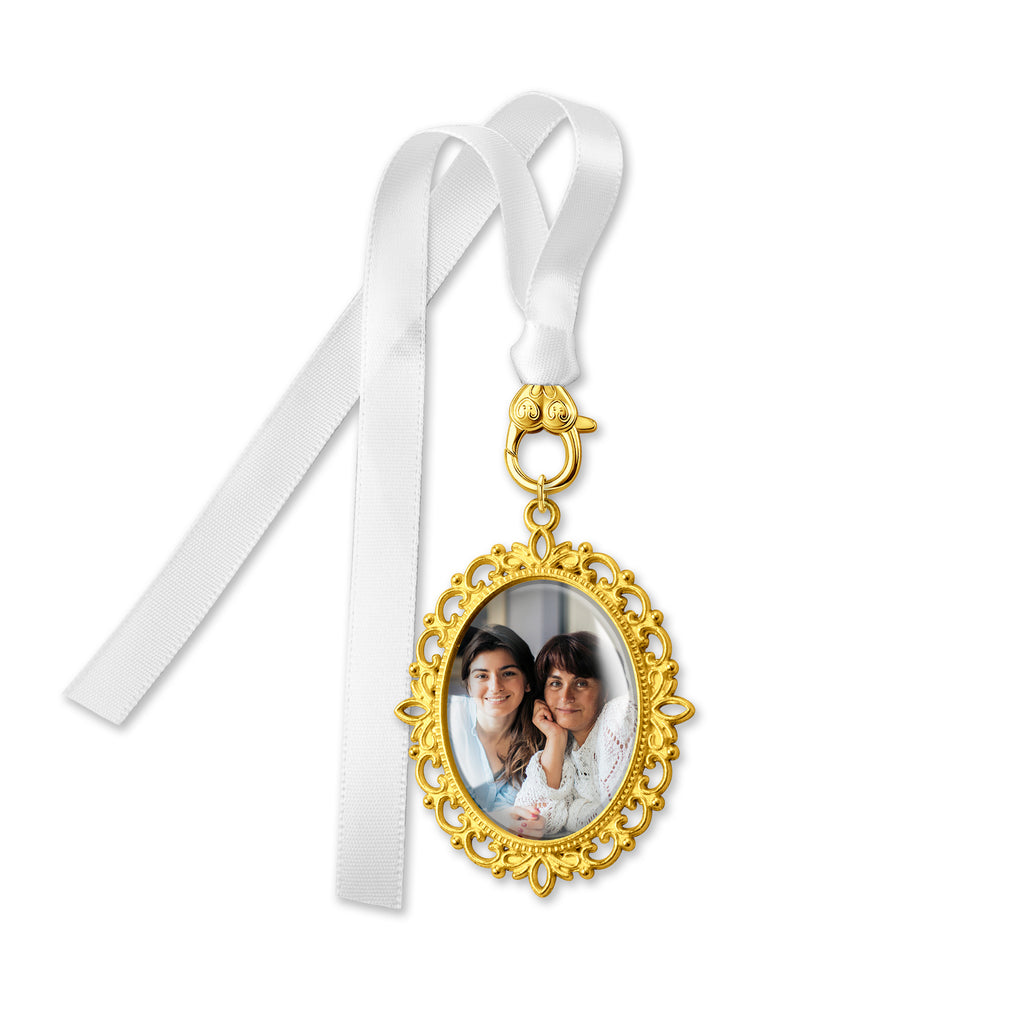 Reversible Wedding Photo Ribbon Brooch