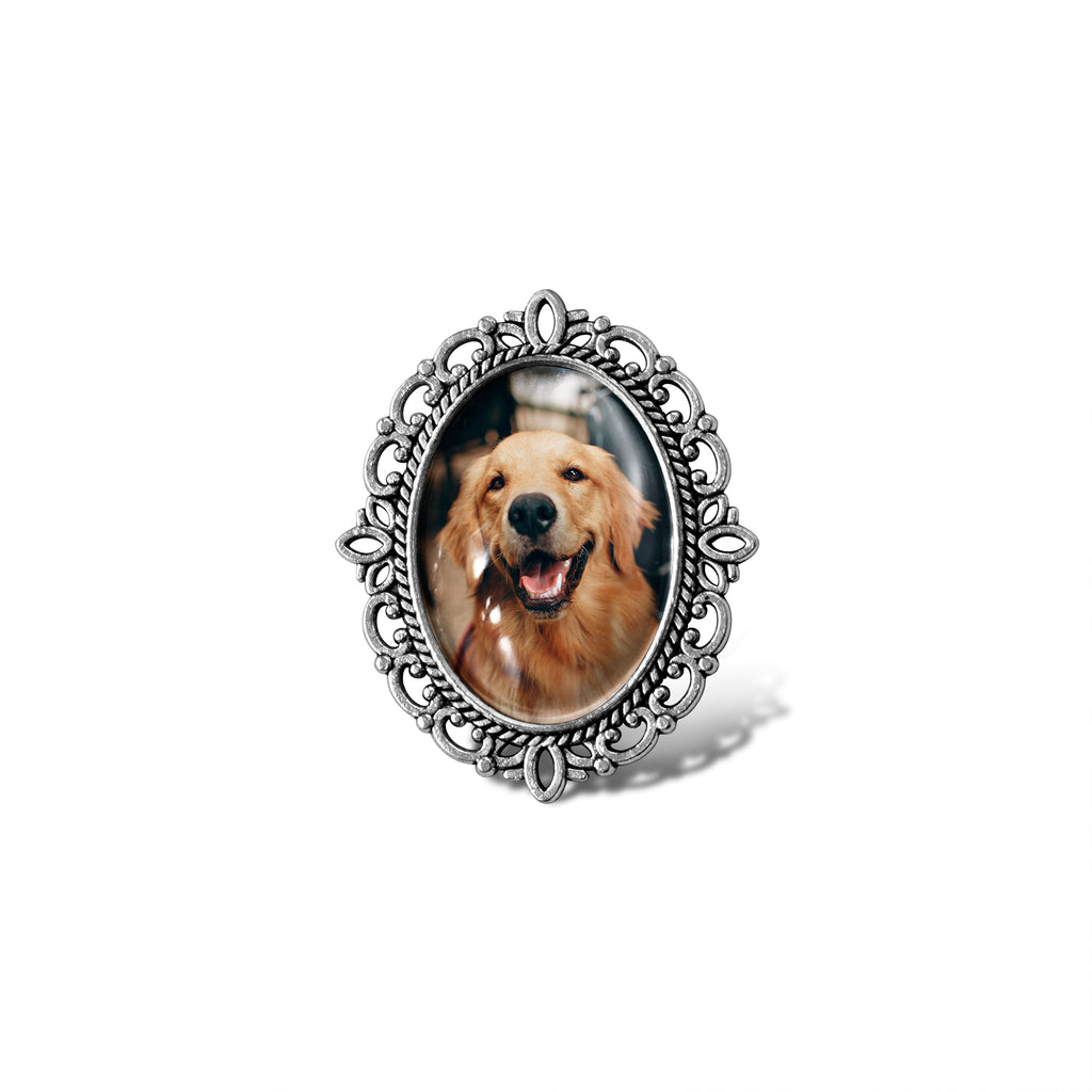 Vintage Oval Resin Wedding Photo Brooch Pin