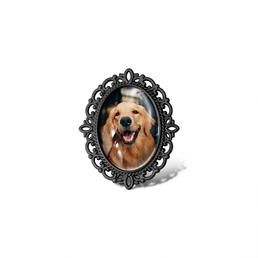 Vintage Oval Resin Wedding Photo Brooch Pin