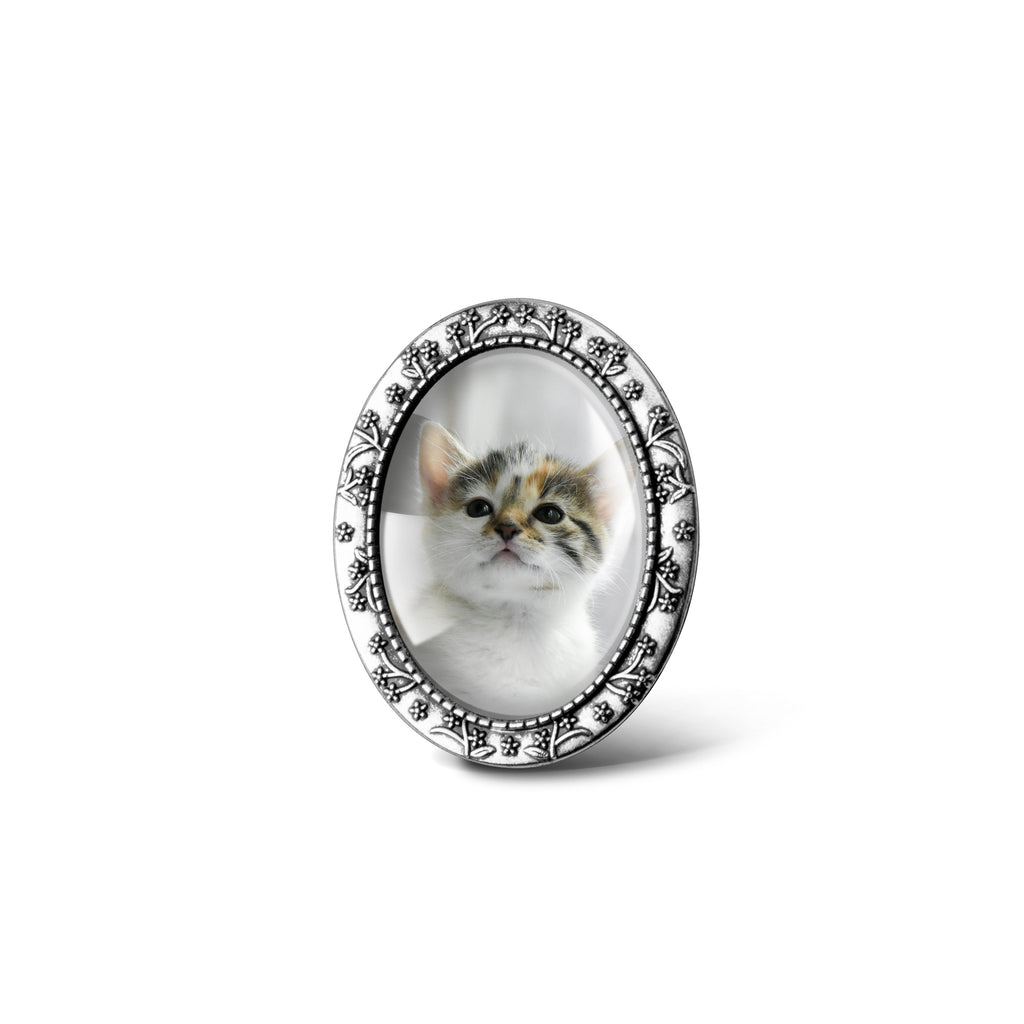 Vintage Oval Floral Memorial Graduation Photo Brooch