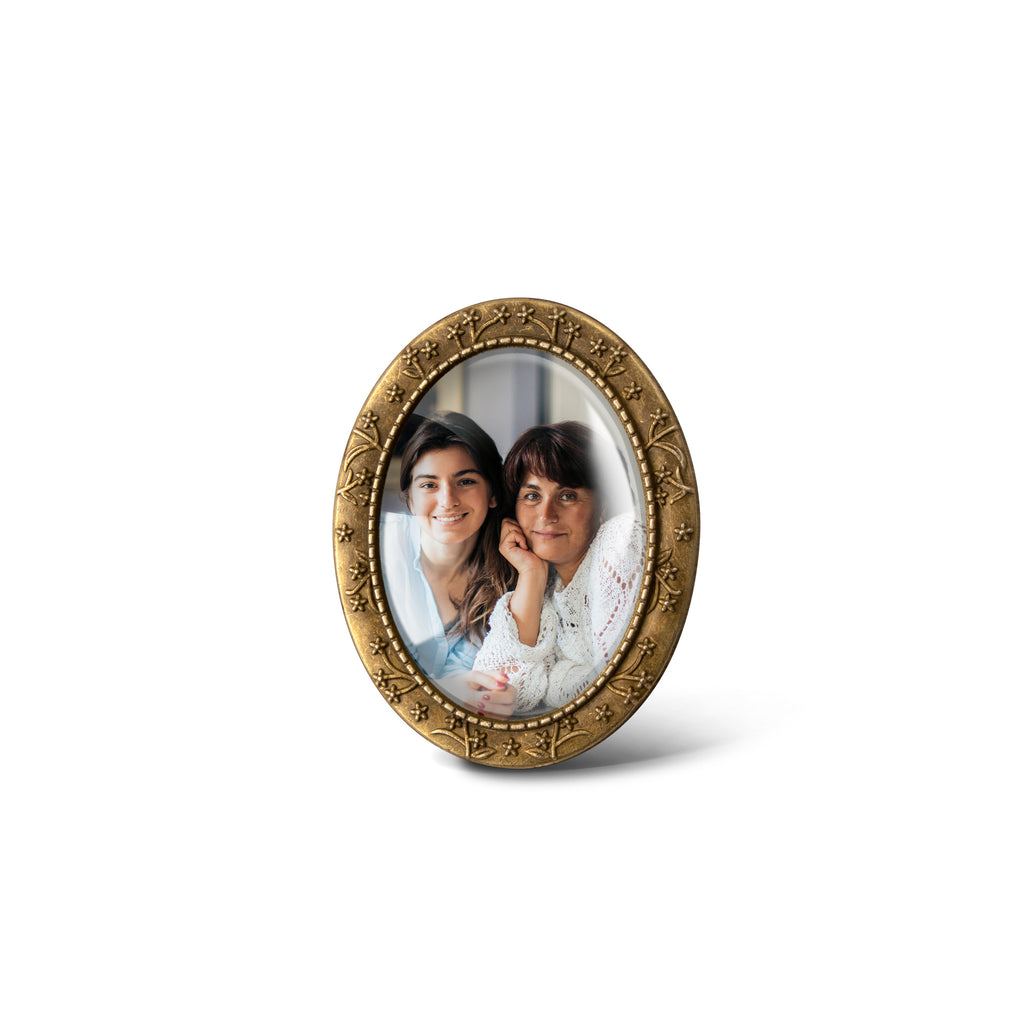 Vintage Oval Floral Memorial Wedding Photo Brooch