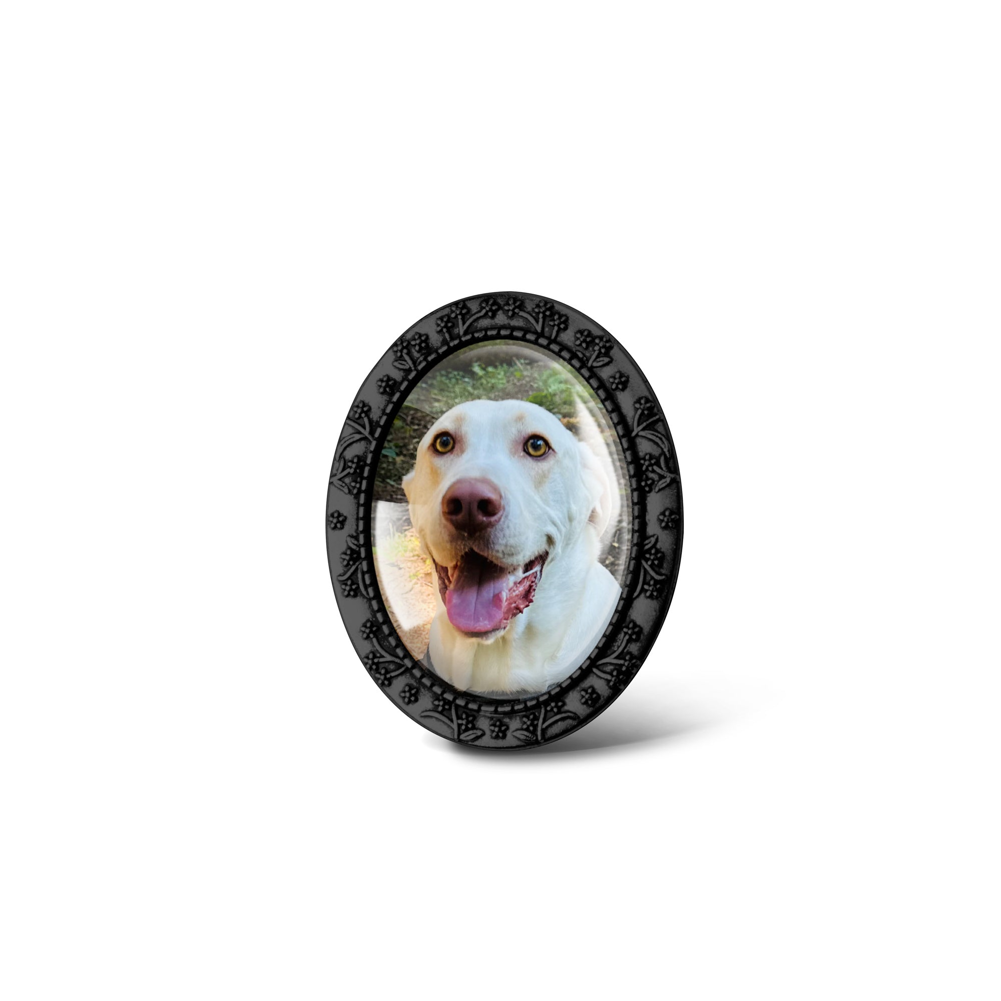 Vintage Oval Floral Pet Memorial Photo Brooch