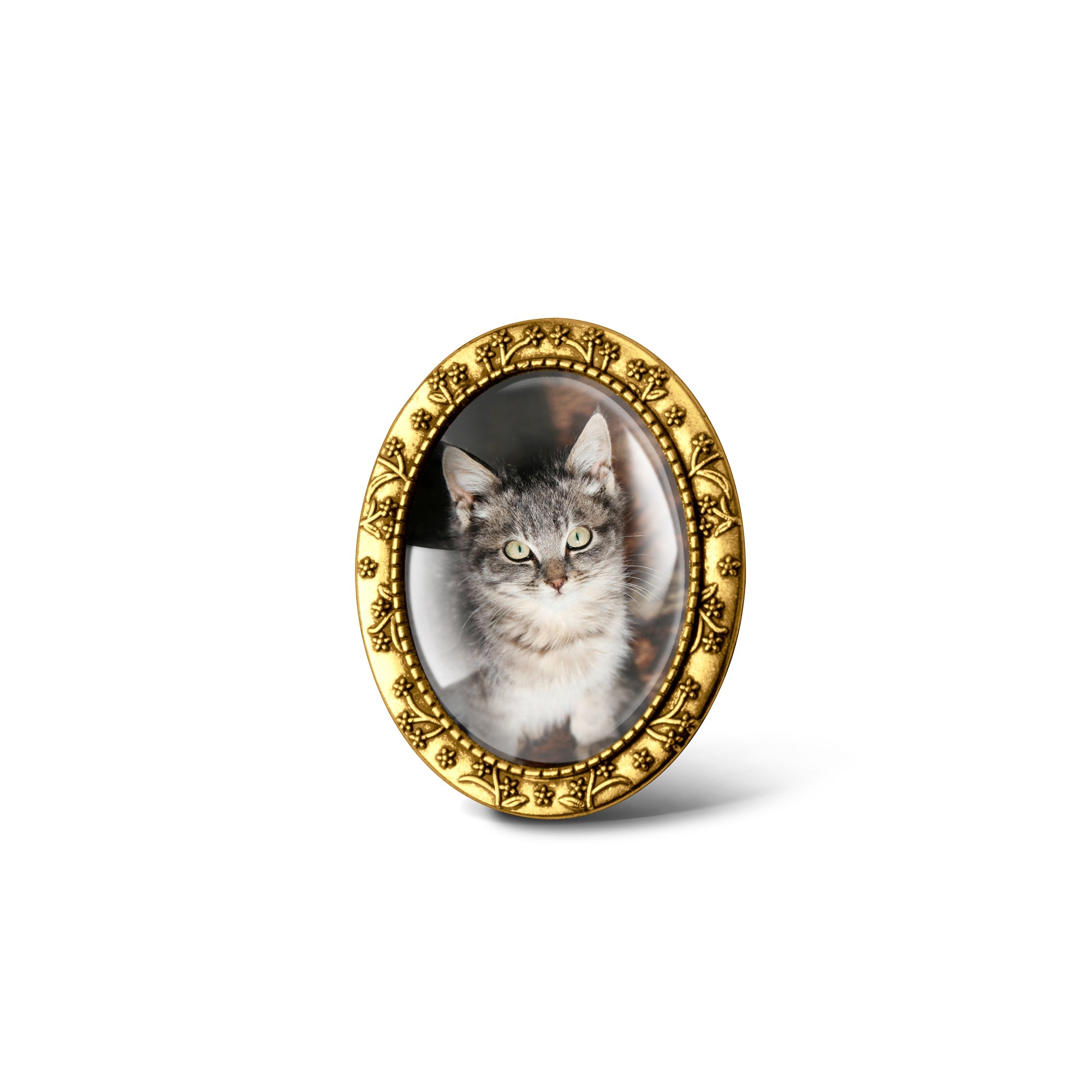 Vintage Oval Floral Memorial Graduation Photo Brooch