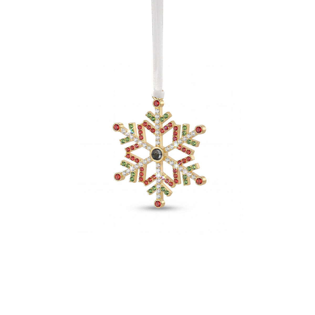 Colorful Rhinestone Snowflake Photo Projection Christmas Ornament