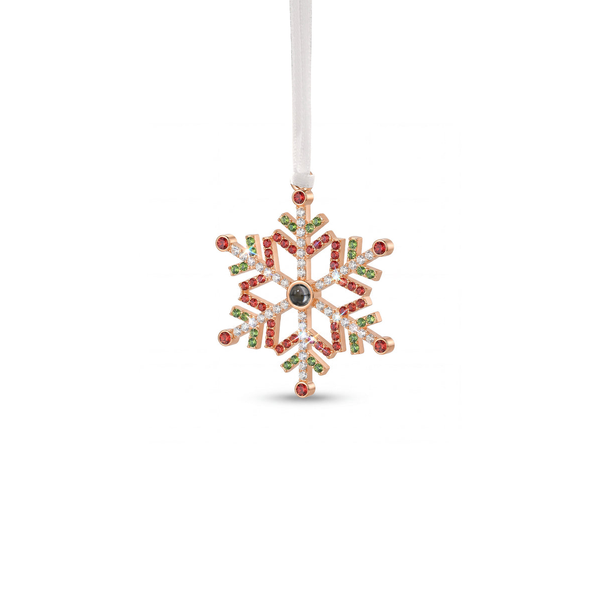 Colorful Rhinestone Snowflake Photo Projection Christmas Ornament