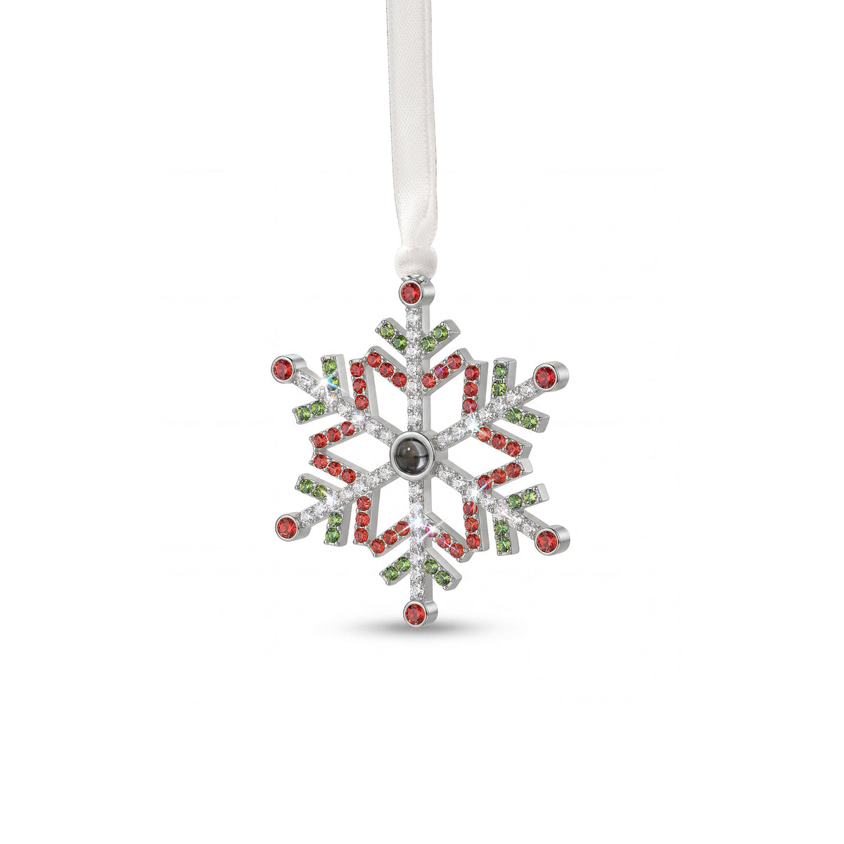 Colorful Rhinestone Snowflake Photo Projection Christmas Ornament