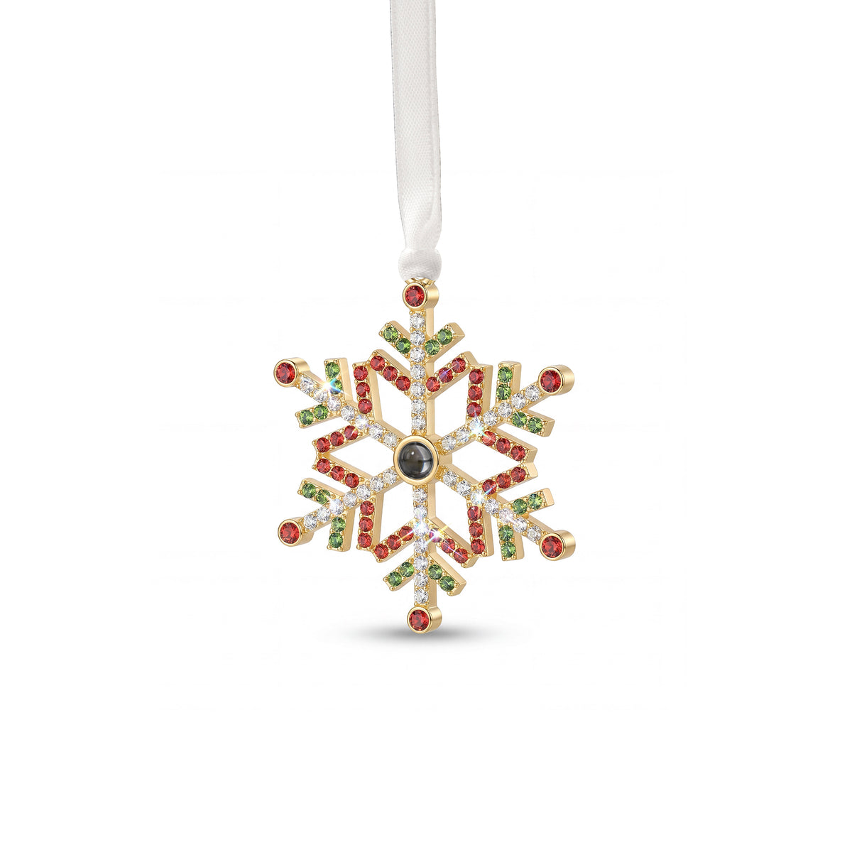Colorful Rhinestone Snowflake Photo Projection Christmas Ornament