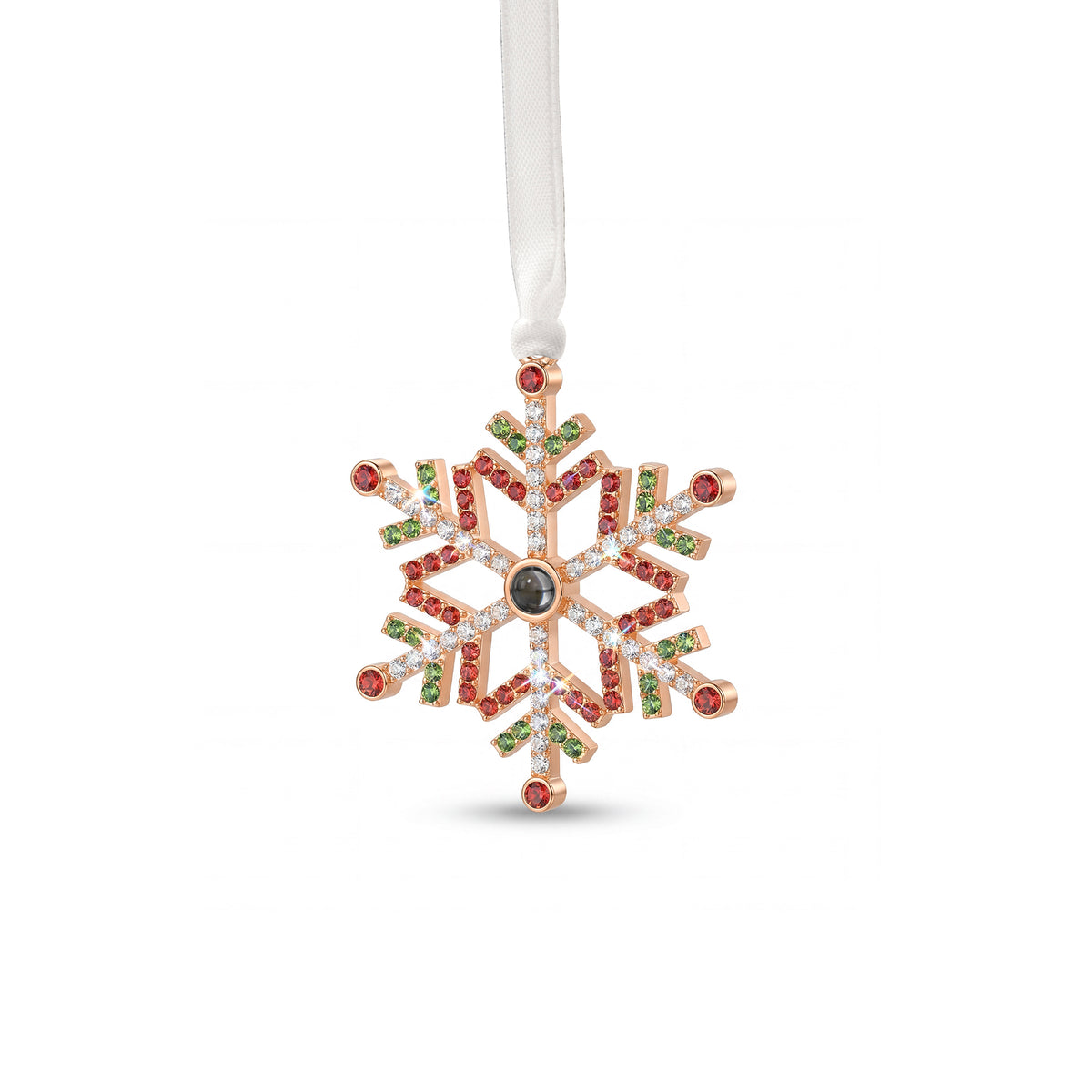 Colorful Rhinestone Snowflake Photo Projection Christmas Ornament