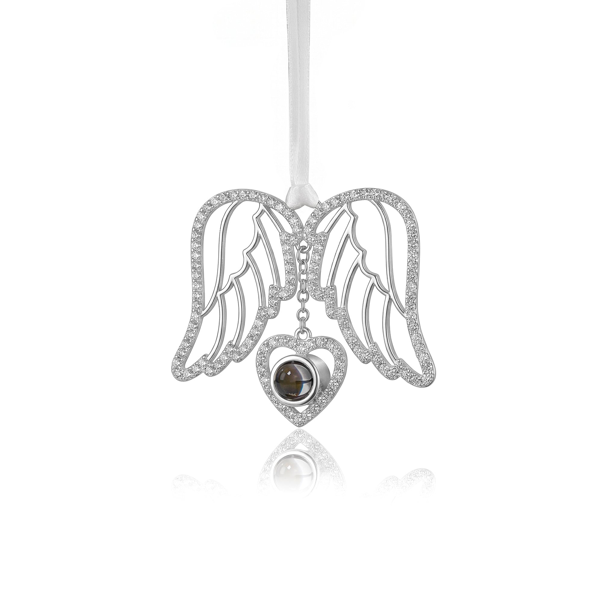 Custom Rhinestone Heart Wings Photo Projection Memorial Ornament