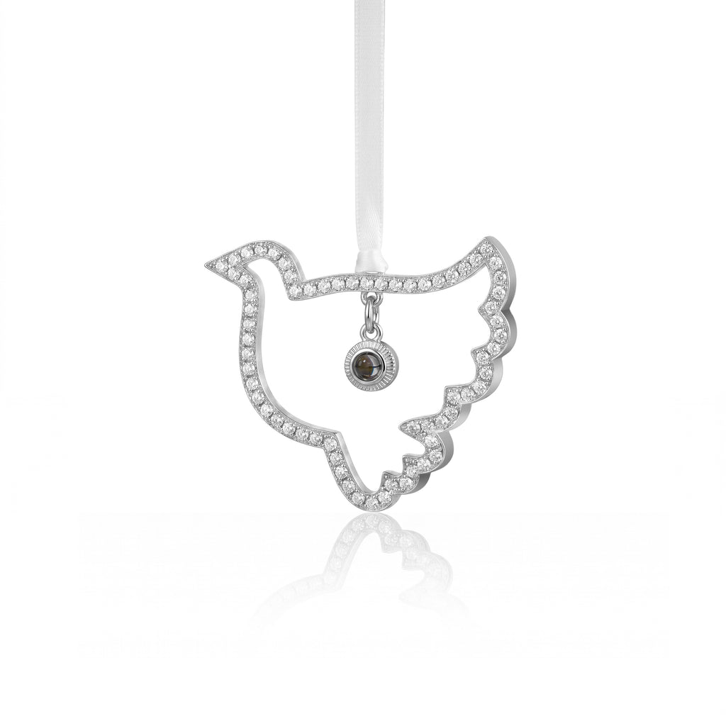 Custom Rhinestone Dove Photo Projection Memorial Ornament