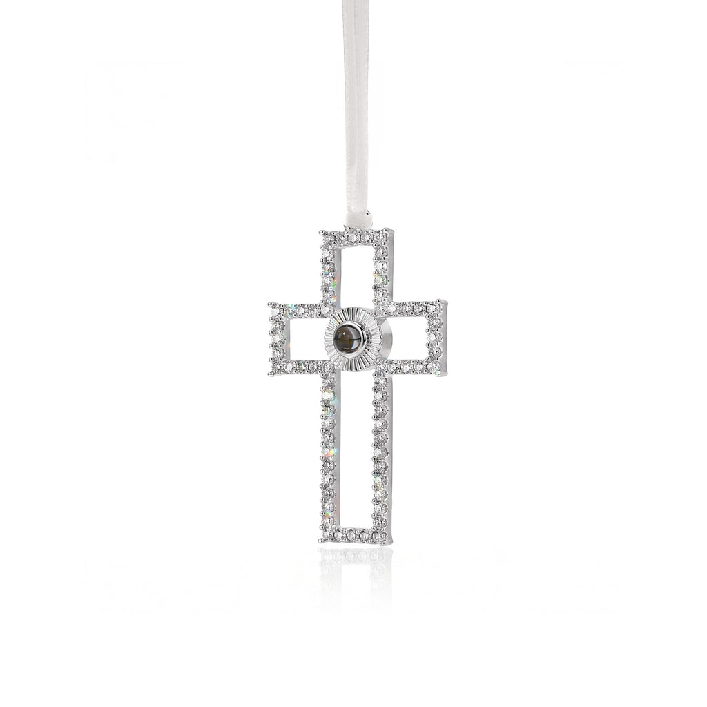 Custom Rhinestone Cross Photo Projection Memorial Ornament