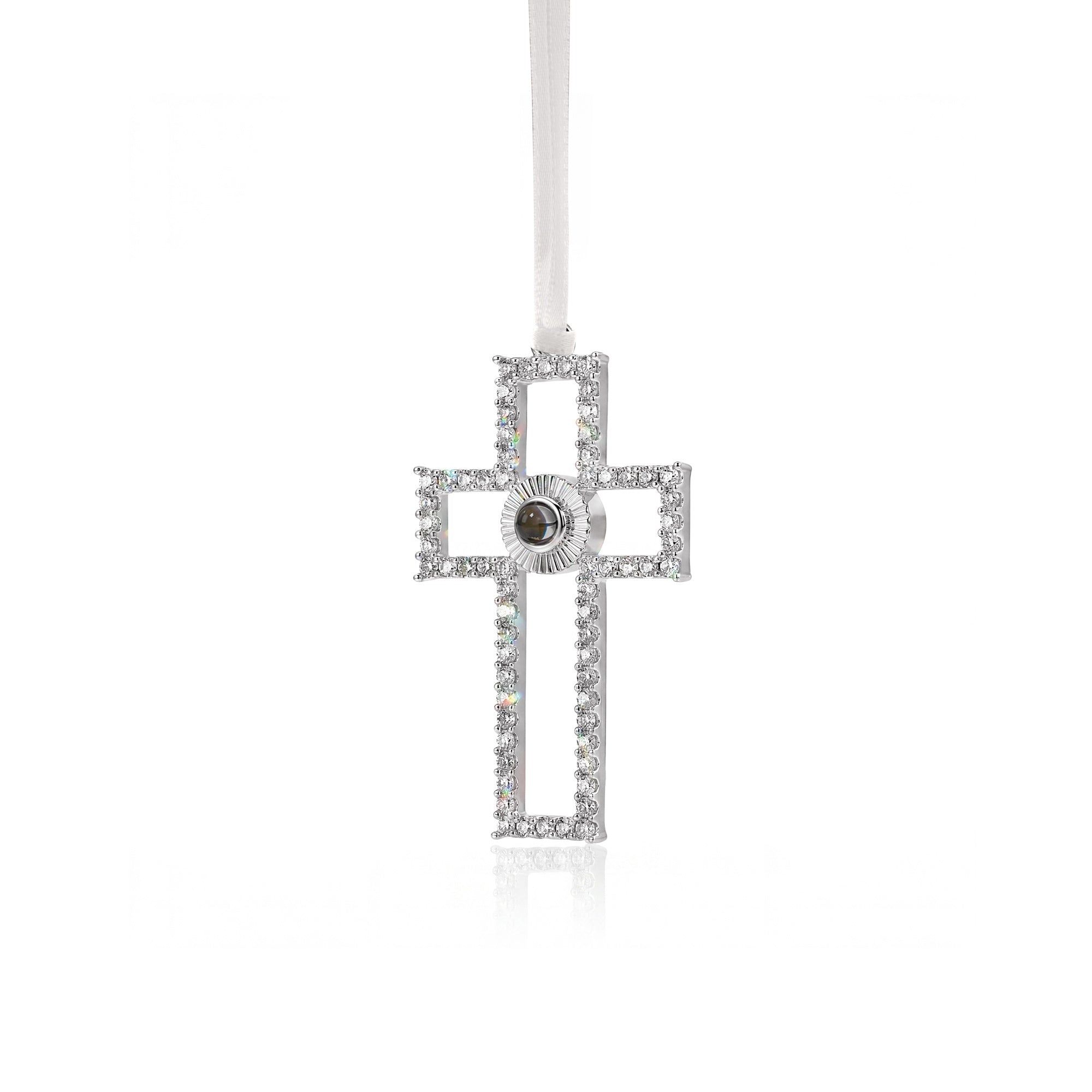 Custom Rhinestone Cross Photo Projection Memorial Ornament