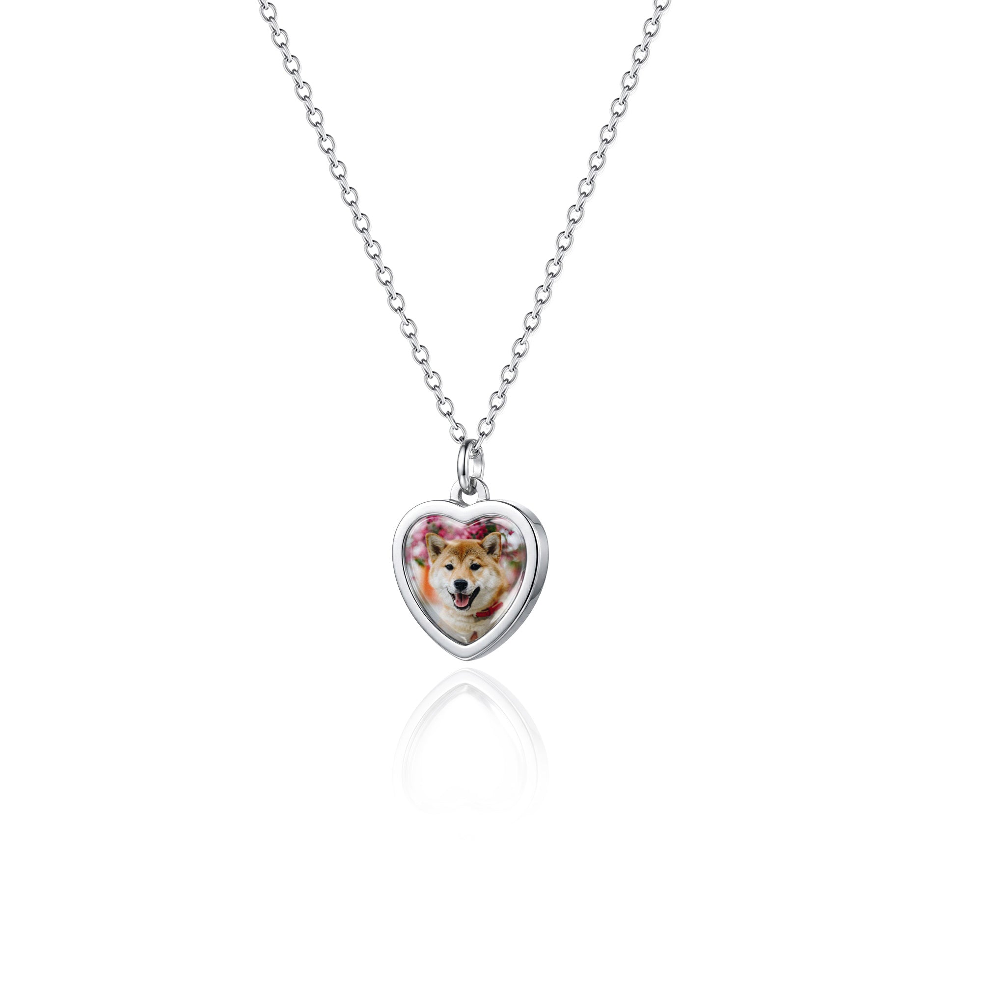 Heart Pet Photo Necklace with Glass Dome Cab