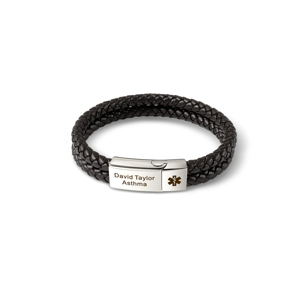 Personalized Medical ID Alert Double Strap Leather Bracelet