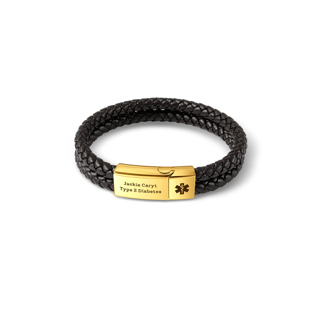 Personalized Medical ID Alert Double Strap Leather Bracelet