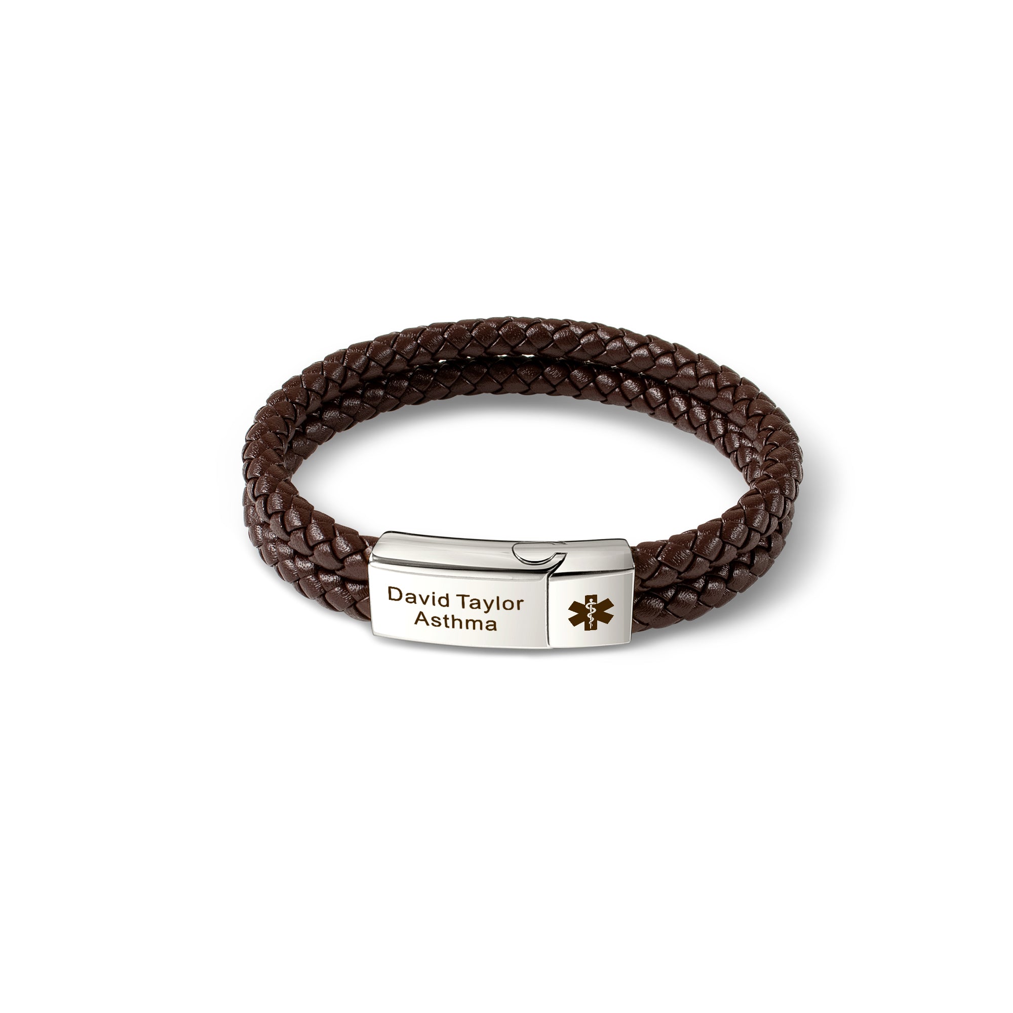 Personalized Medical ID Alert Double Strap Leather Bracelet