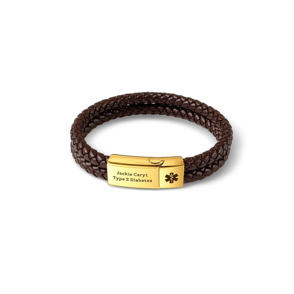 Personalized Medical ID Alert Double Strap Leather Bracelet
