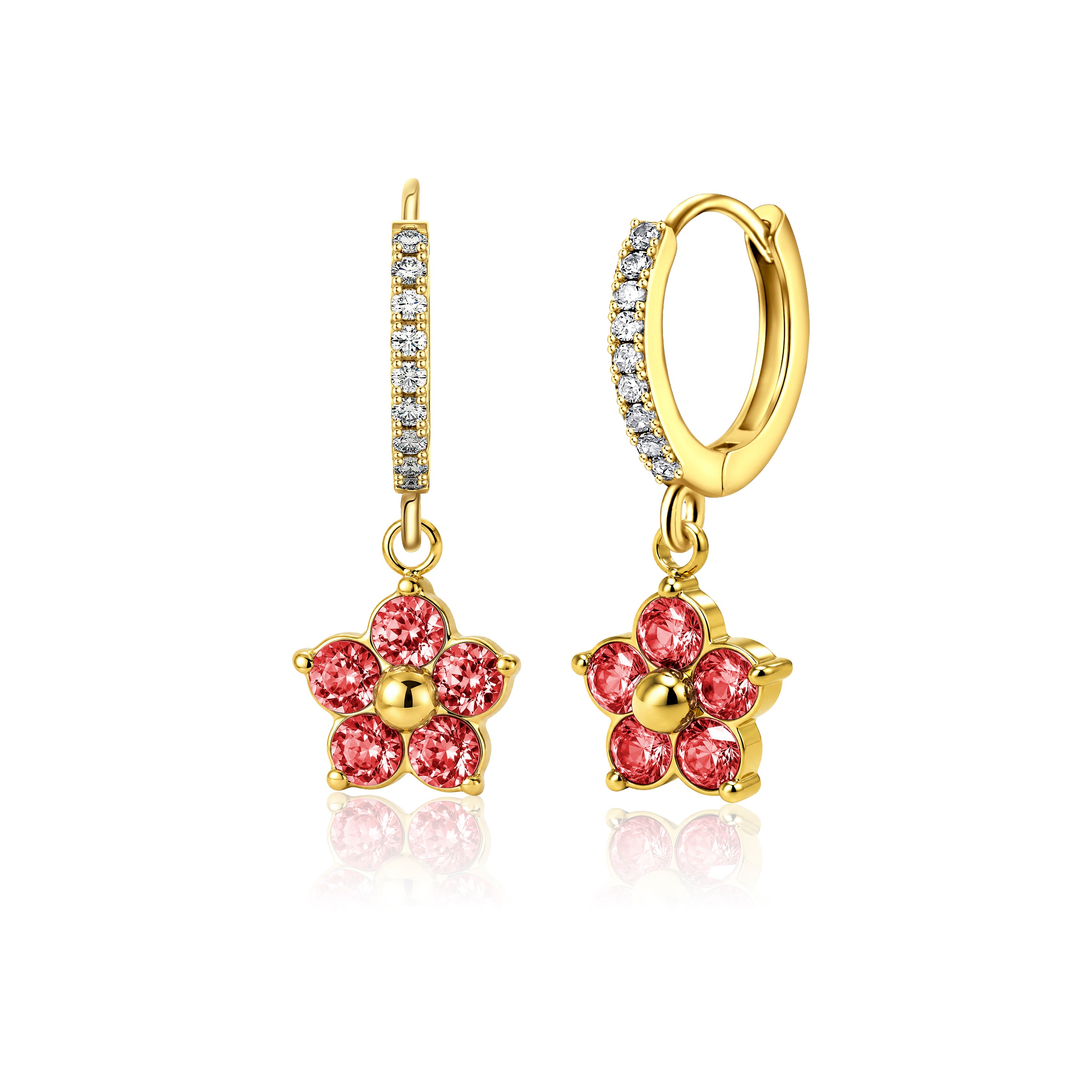 Plum Blossom Birthstone Hoop Earrings