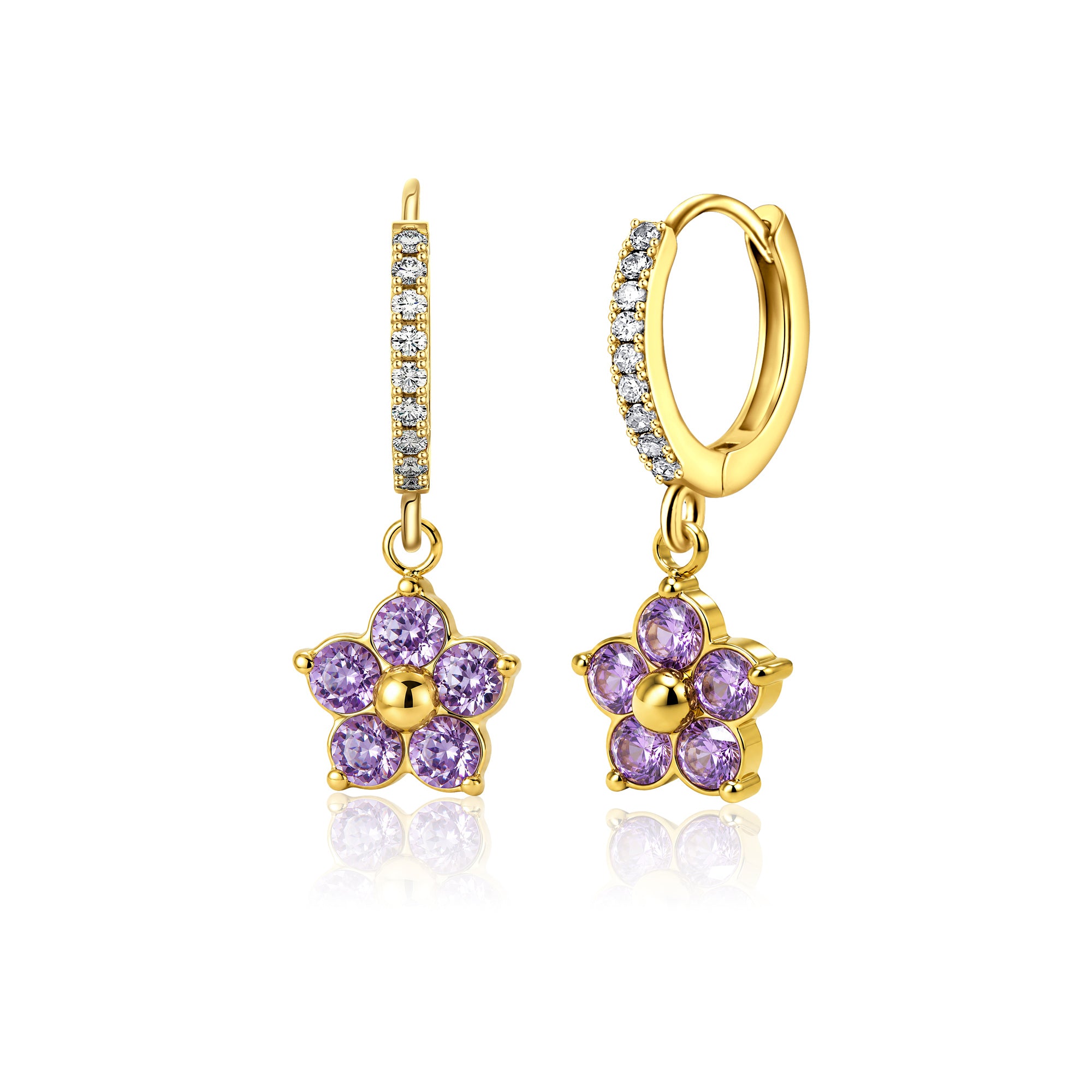 Plum Blossom Birthstone Hoop Earrings