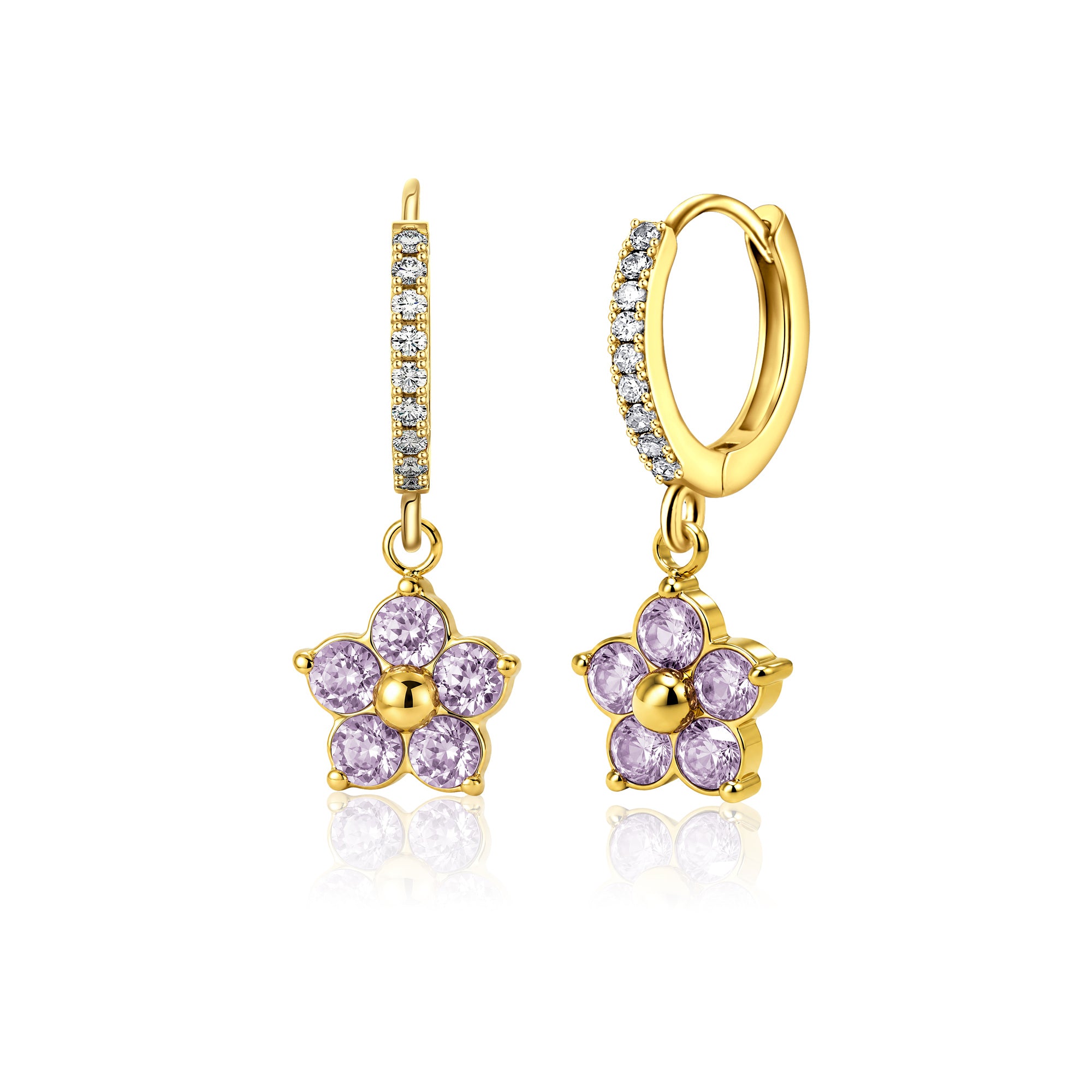 Plum Blossom Birthstone Hoop Earrings