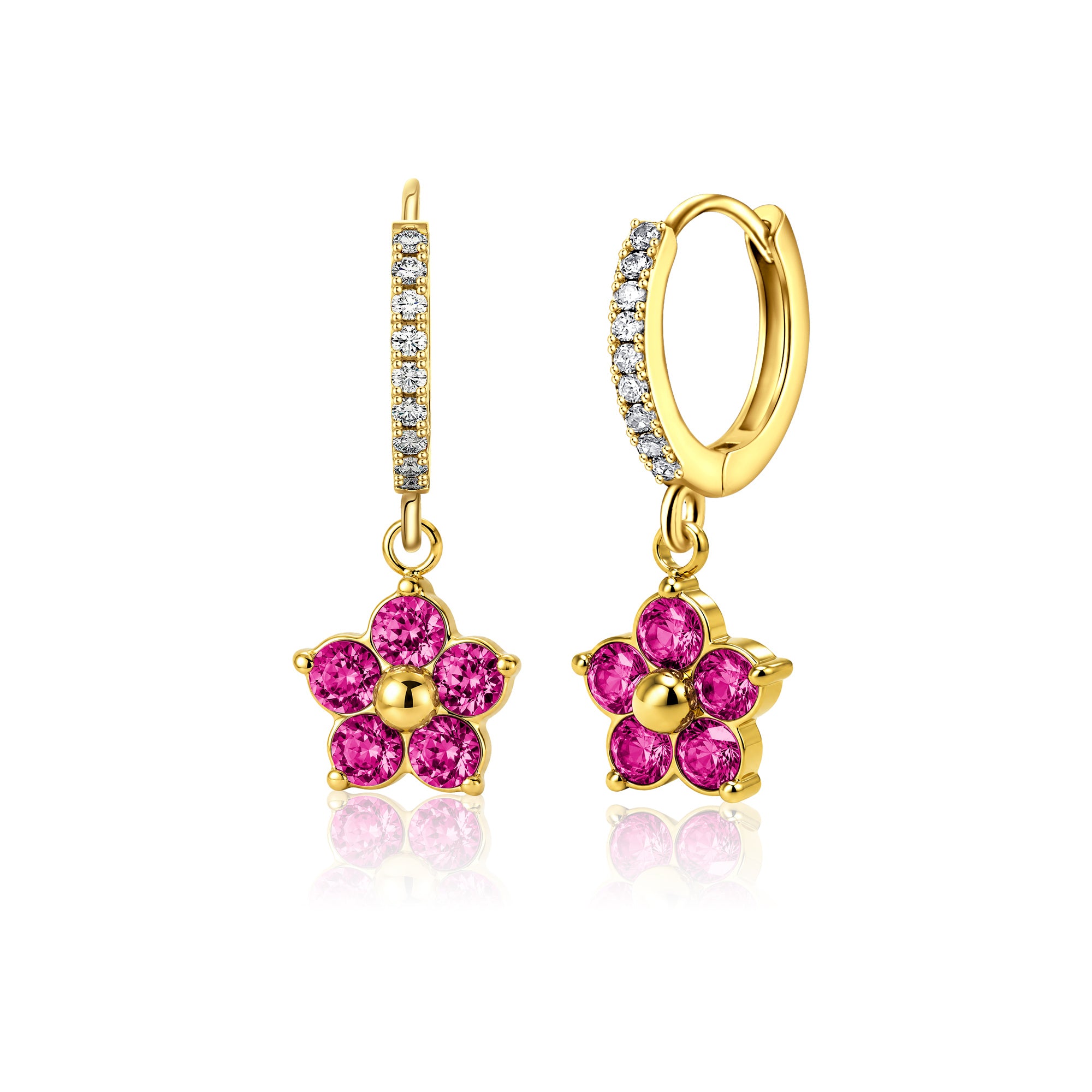 Plum Blossom Birthstone Hoop Earrings