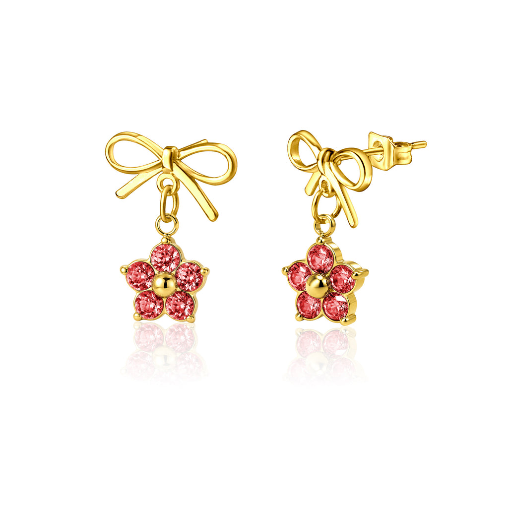 Plum Blossom Birthstone Bow Earrings
