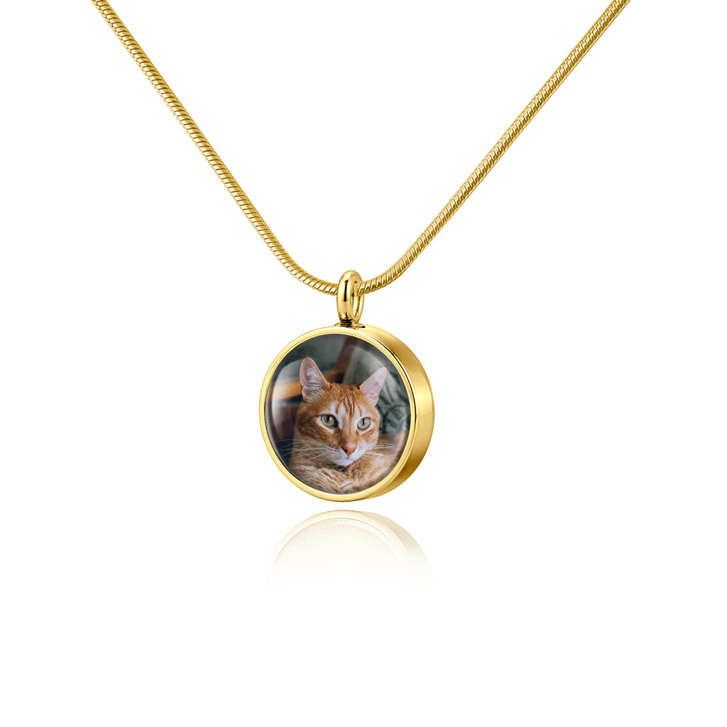 Round Pet Memorial Ashes Holder Necklace with Photo