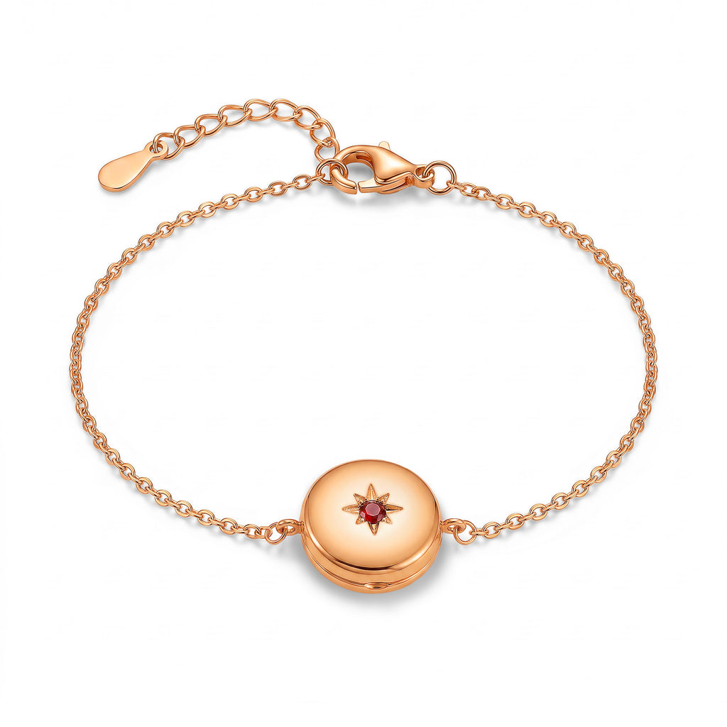Birthstone Round Locket Pet Memorial Bracelet