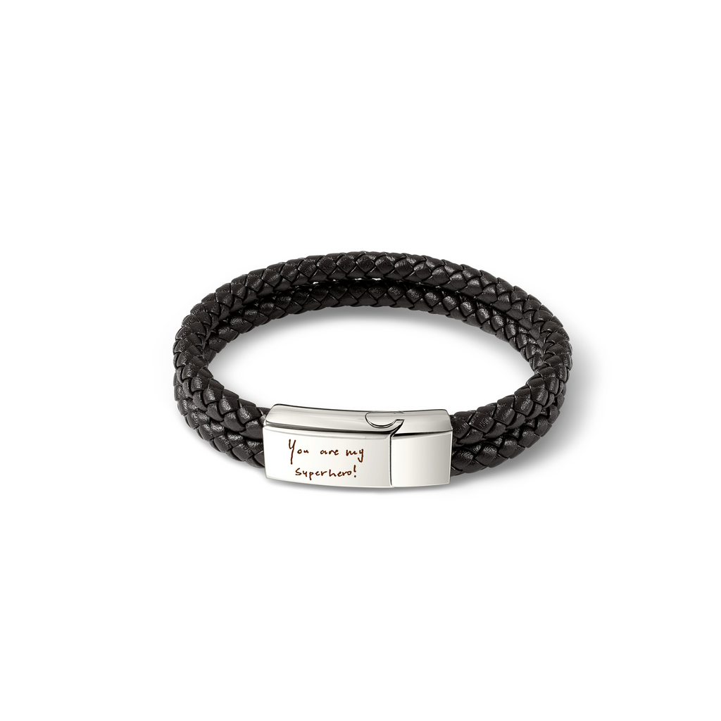 Custom Handwriting Engraving Double Strap Leather Bracelet