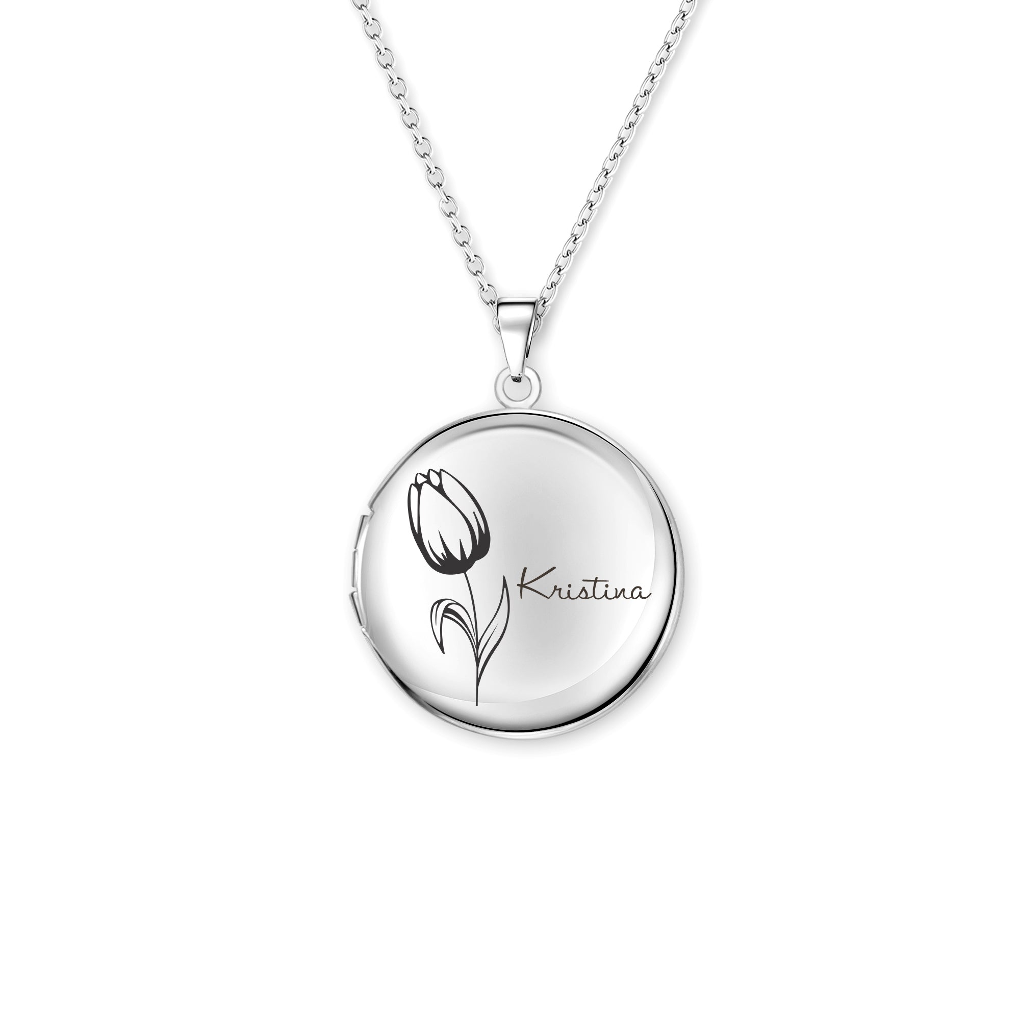 Custom Birth Flower and Name Photo Locket Necklace