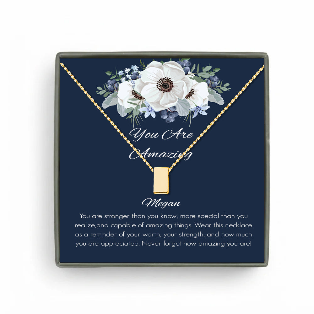 Custom Blue Floral Card and Cube Necklace