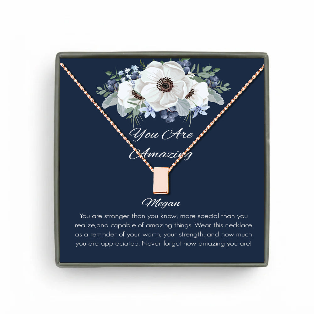Custom Blue Floral Card and Cube Necklace