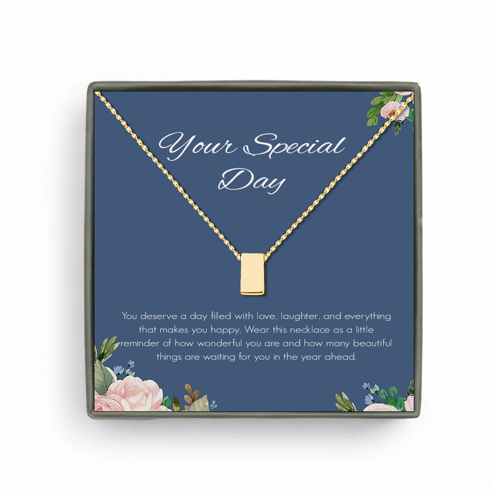 Custom Blue Floral Card and Cube Necklace
