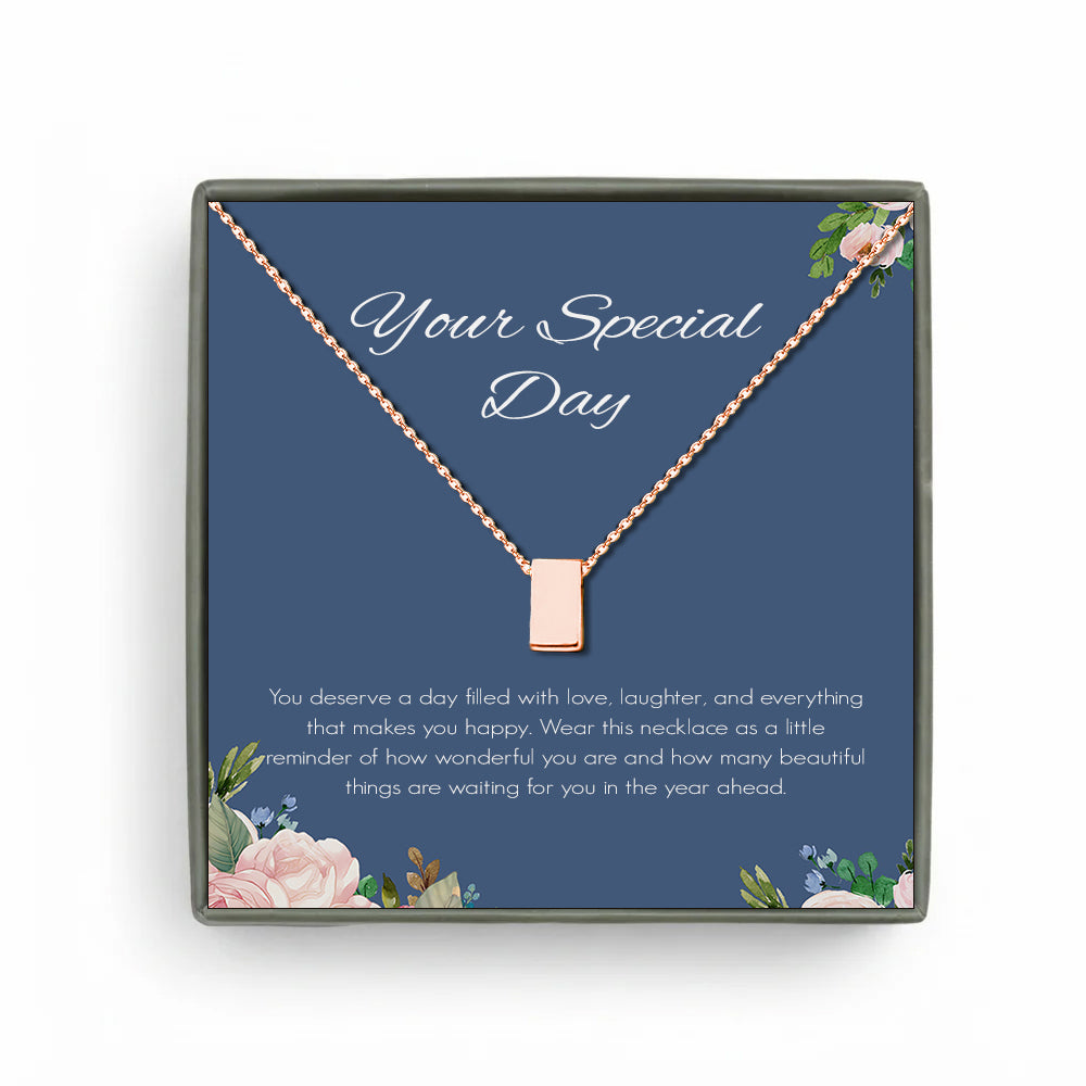 Custom Blue Floral Card and Cube Necklace