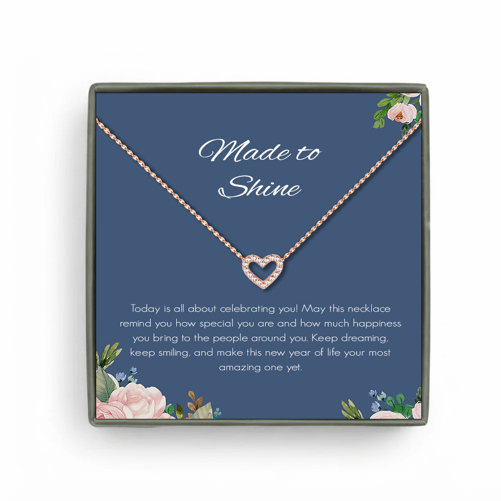 Custom Heart Necklace with Purple Floral Card Necklace