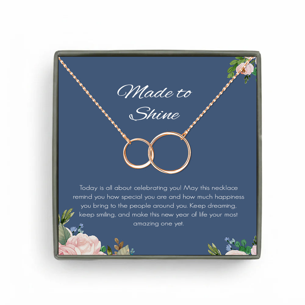 Custom Interlocking Rings Necklace with Blue Floral Card Necklace