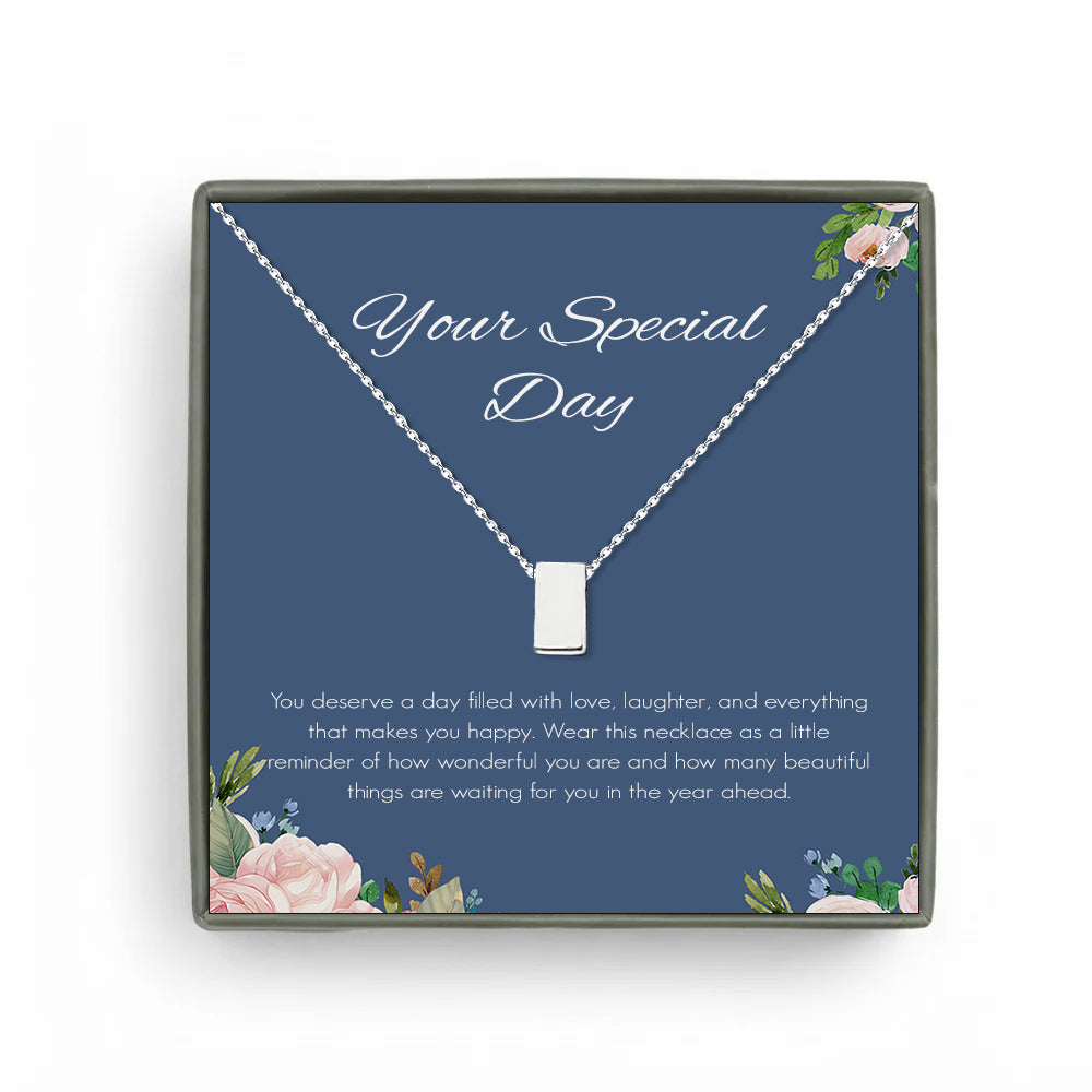 Custom Blue Floral Card and Cube Necklace
