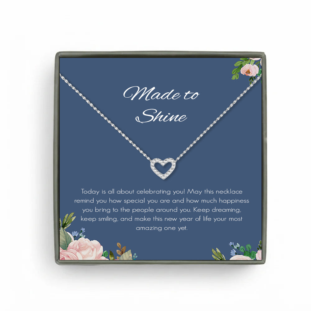 Custom Heart Necklace with Purple Floral Card Necklace